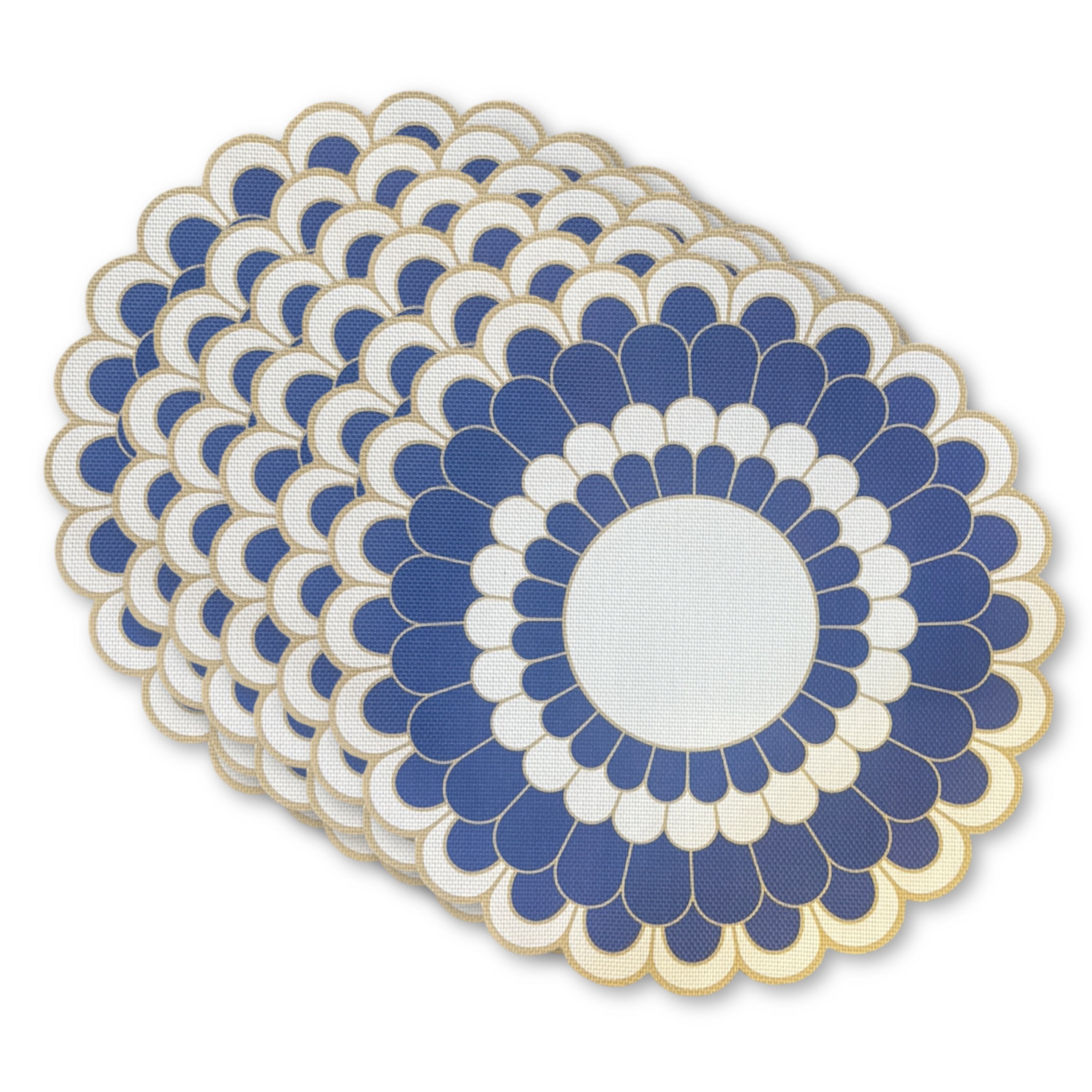 Dainty Home Blooming Flower Vinyl Round Placemat Set of 6, Waterproof Easy Clean Scalloped Placemats