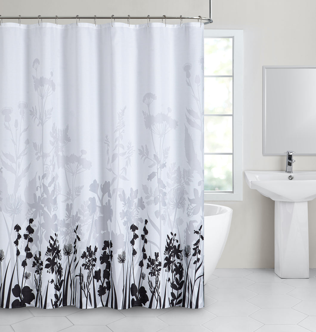 Dainty Home Floral Field Printed Fabric 3D Designed Textured Fabric Shower Curtain 70