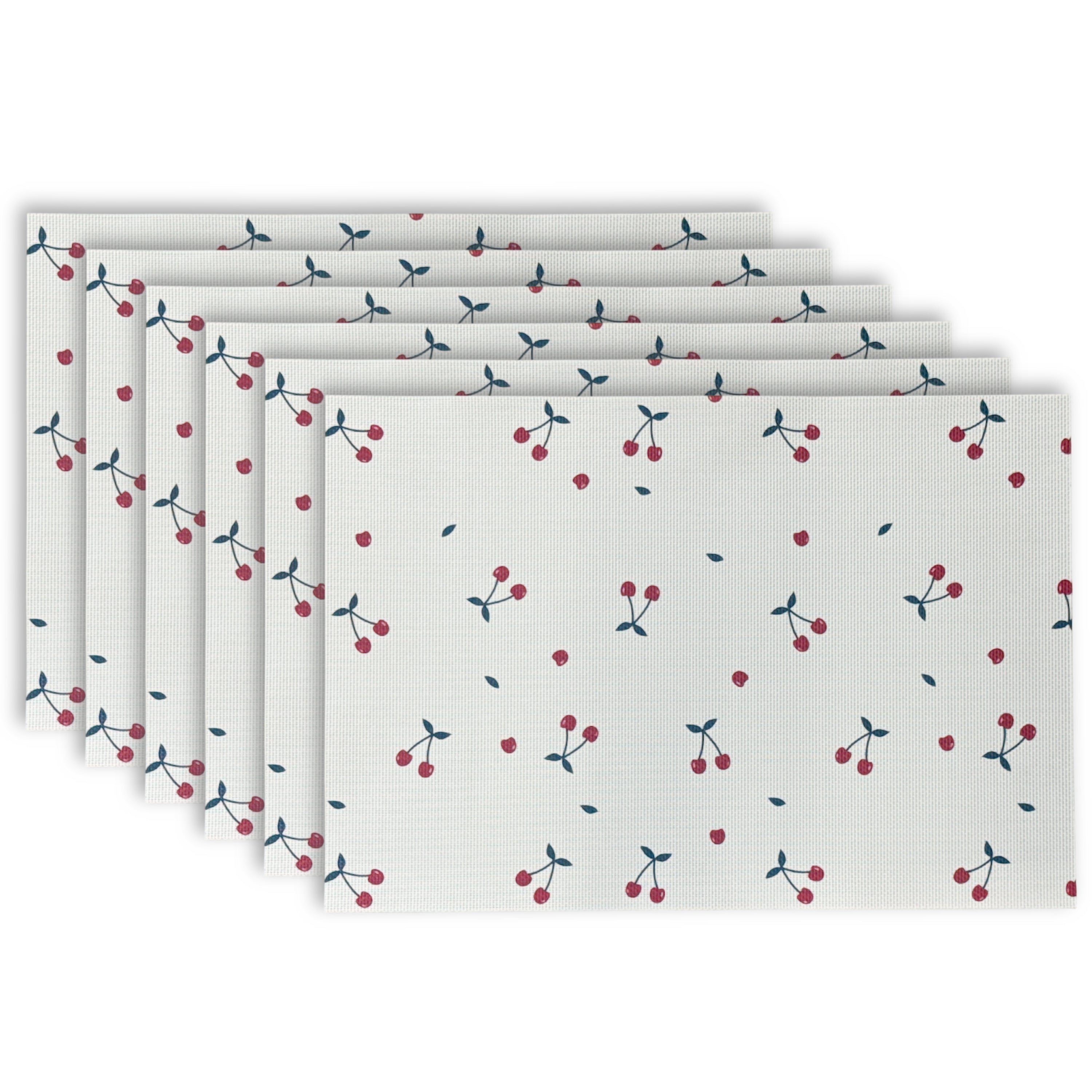Dainty Home Cherry Woven Vinyl Rectangular Placemat Set of 6, Waterproof Easy Clean Summer Placemats
