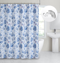 Load image into Gallery viewer, Dainty Home Seaside 3D Textured Fabric Shower Curtain with 12 Metal Rollerball Hooks, 70&quot; x 72&quot;
