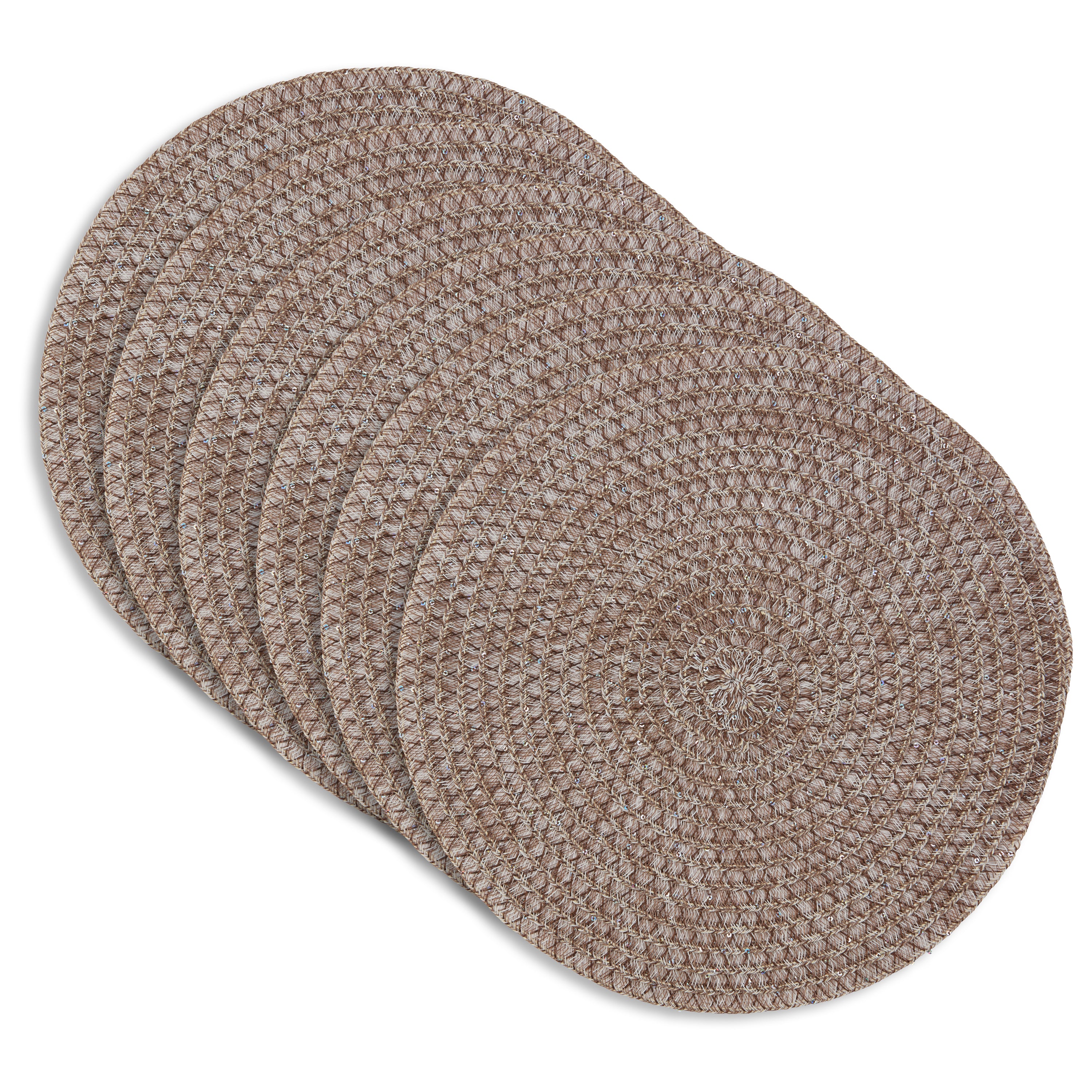 Dainty Home Starlight 15" Round Woven Placemats with Sequin Detail, Set of 6 – Durable & Reversible