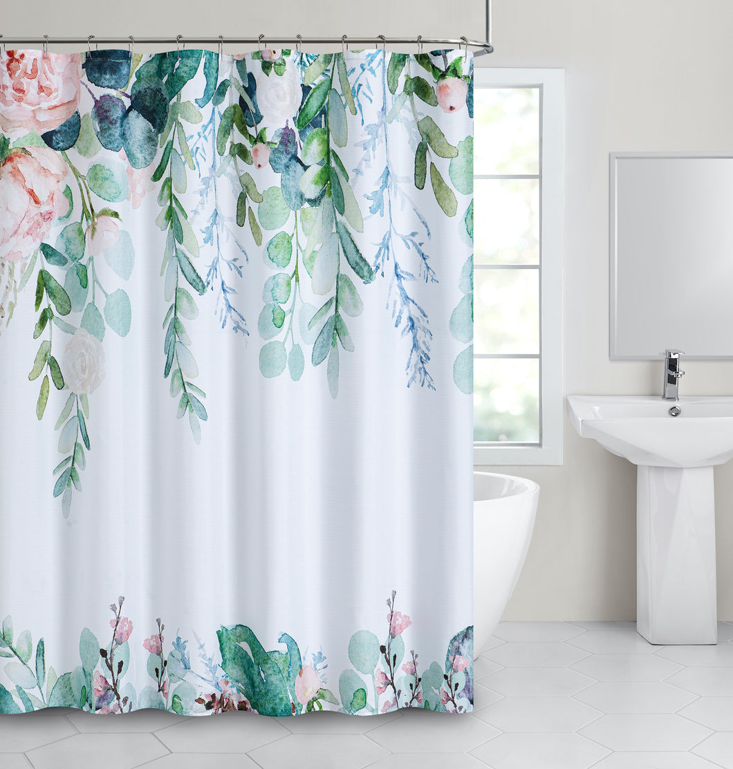 Dainty Home Floral Waterfall Printed Fabric 3D Designed Textured Fabric Shower Curtain 70