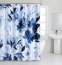 Load image into Gallery viewer, Dainty Home Blue Florals Printed Fabric 3D Designed Textured Fabric Shower Curtain 70&quot; x 72&quot;
