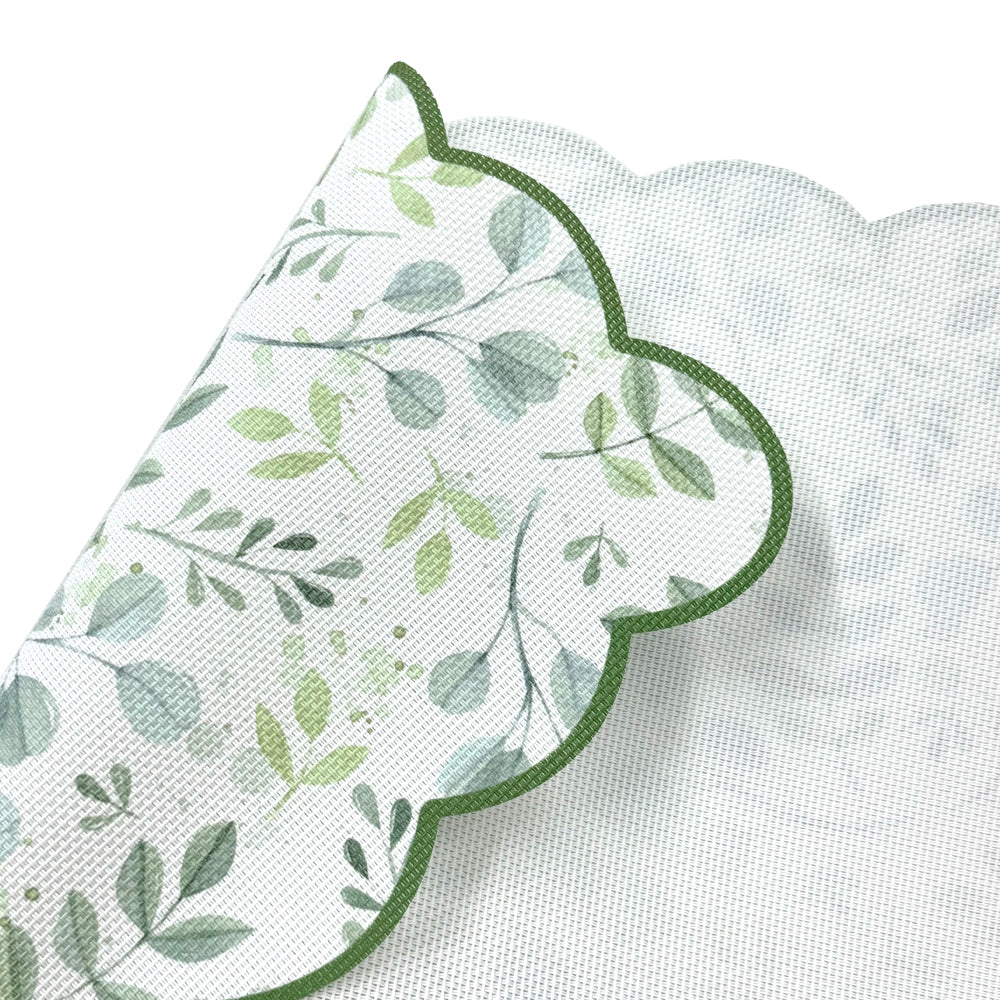 Dainty Home Leaves Woven Vinyl Scalloped Border Rectangular Placemat Set Of 6 13" x 19"