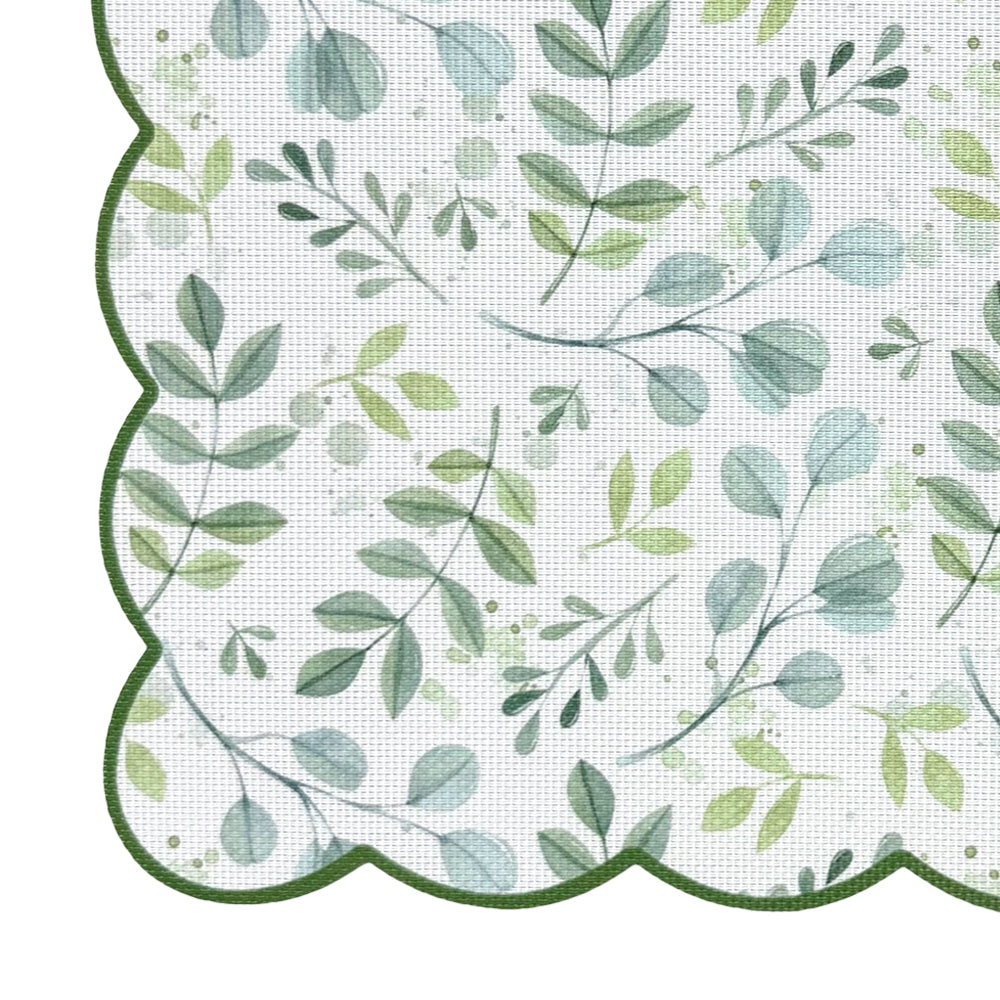Dainty Home Leaves Woven Vinyl Scalloped Border Rectangular Placemat Set Of 6 13" x 19"