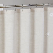 Load image into Gallery viewer, Dainty Home Ophelia Floral Scalloped Embroidered Textured Soft Linen Textured Fabric Shower Curtain, 72" x 72"

