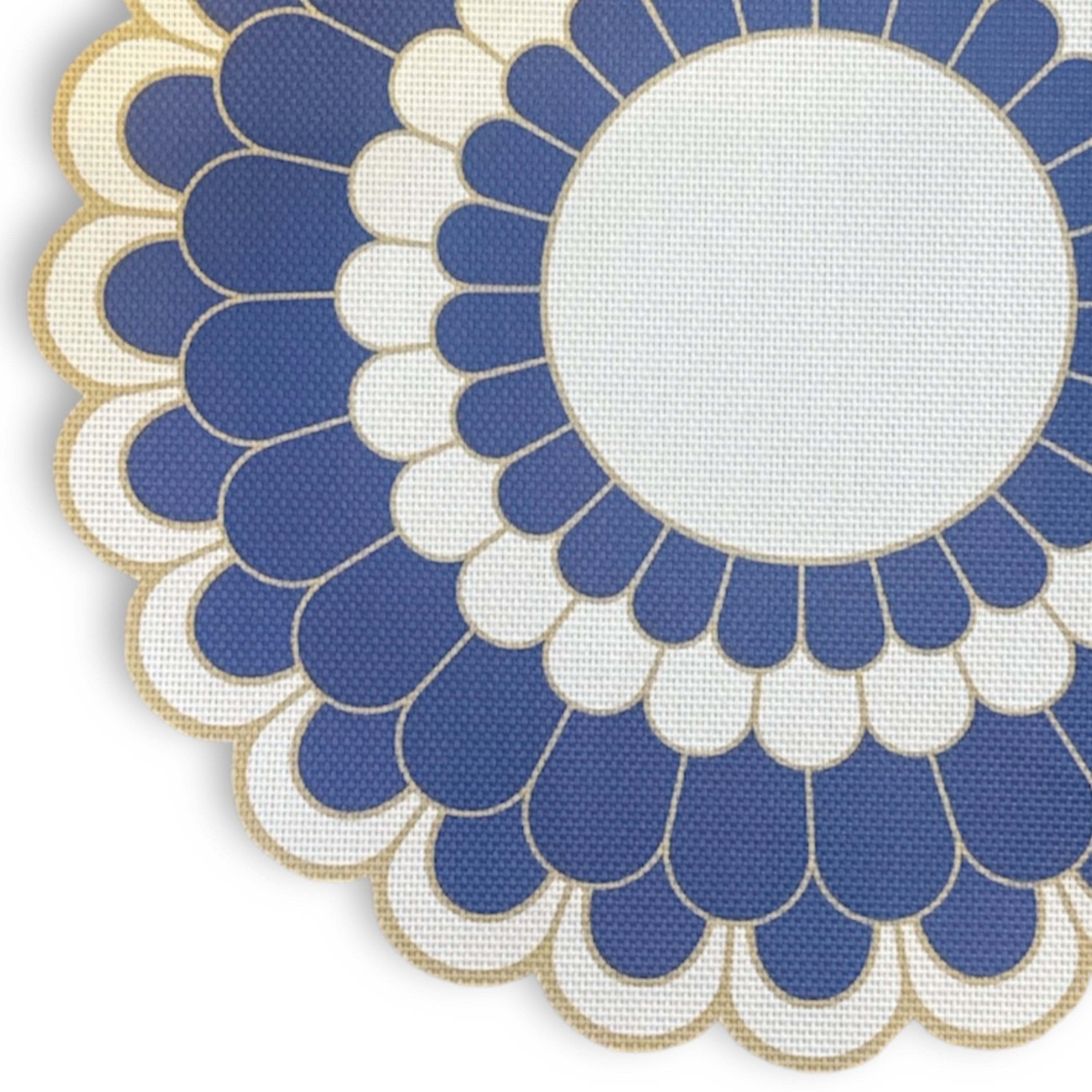 Dainty Home Blooming Flower Vinyl Round Placemat Set of 6, Waterproof Easy Clean Scalloped Placemats