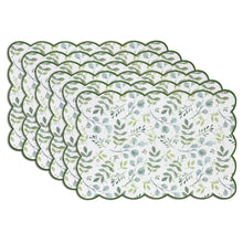 Load image into Gallery viewer, Dainty Home Leaves Woven Vinyl Scalloped Border Rectangular Placemat Set Of 6 13" x 19"
