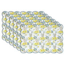 Load image into Gallery viewer, Dainty Home Floral Woven Vinyl Scalloped Border Rectangular Placemat Set Of 6 13" x 19"
