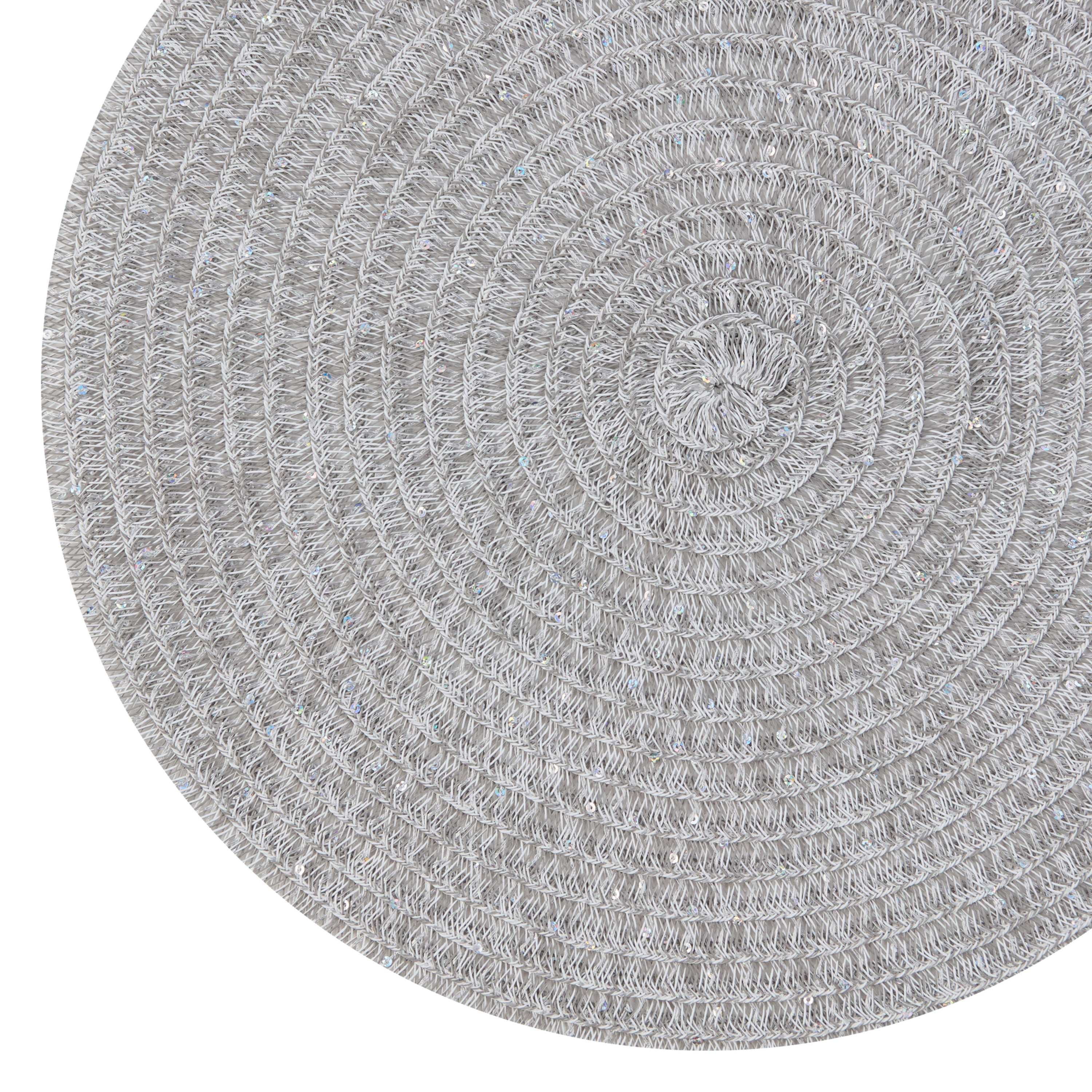Dainty Home Starlight 15" Round Woven Placemats with Sequin Detail, Set of 6 – Durable & Reversible