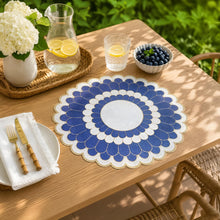 Load image into Gallery viewer, Dainty Home Blooming Flower Vinyl Round Placemat Set of 6, Waterproof Easy Clean Scalloped Placemats
