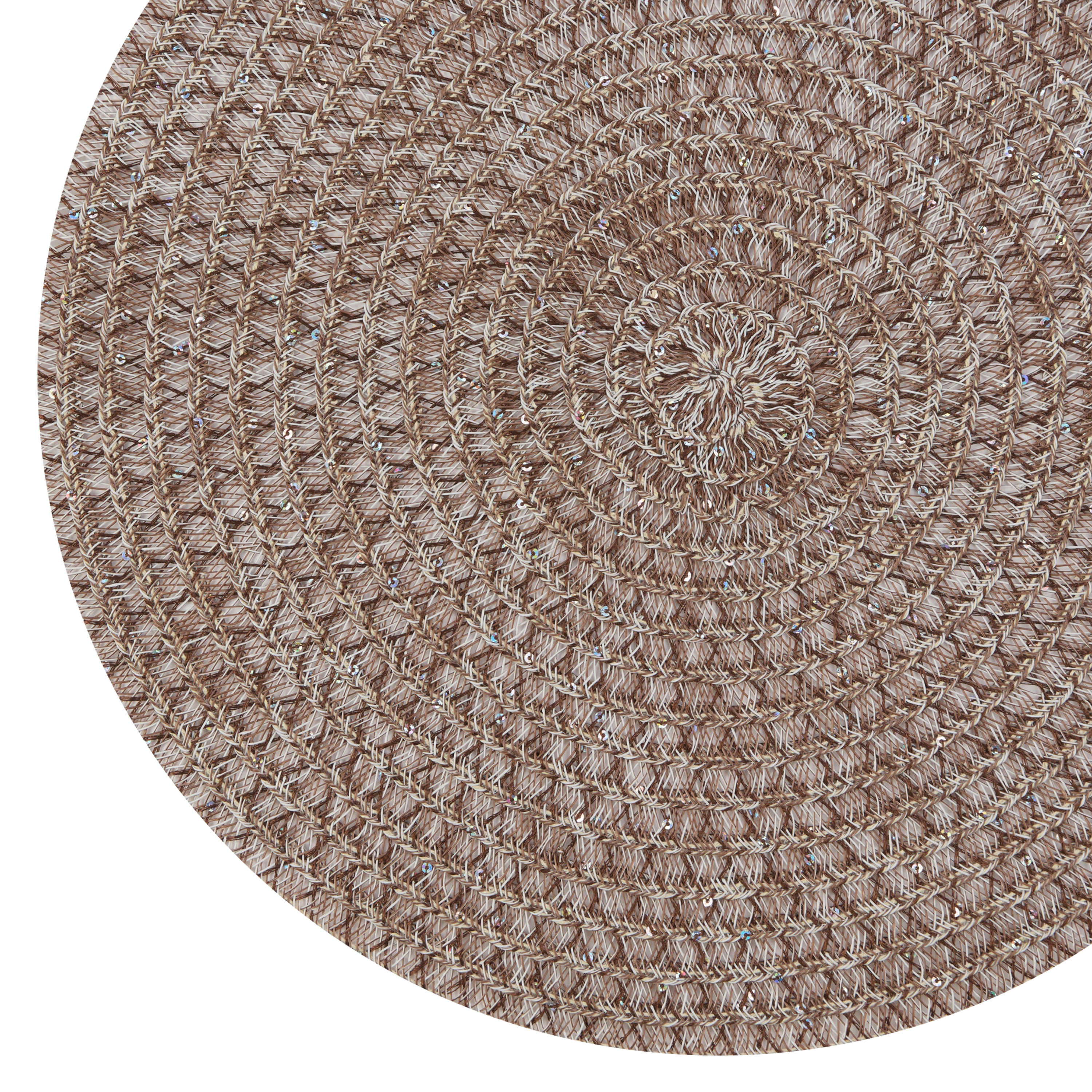 Dainty Home Starlight 15" Round Woven Placemats with Sequin Detail, Set of 6 – Durable & Reversible