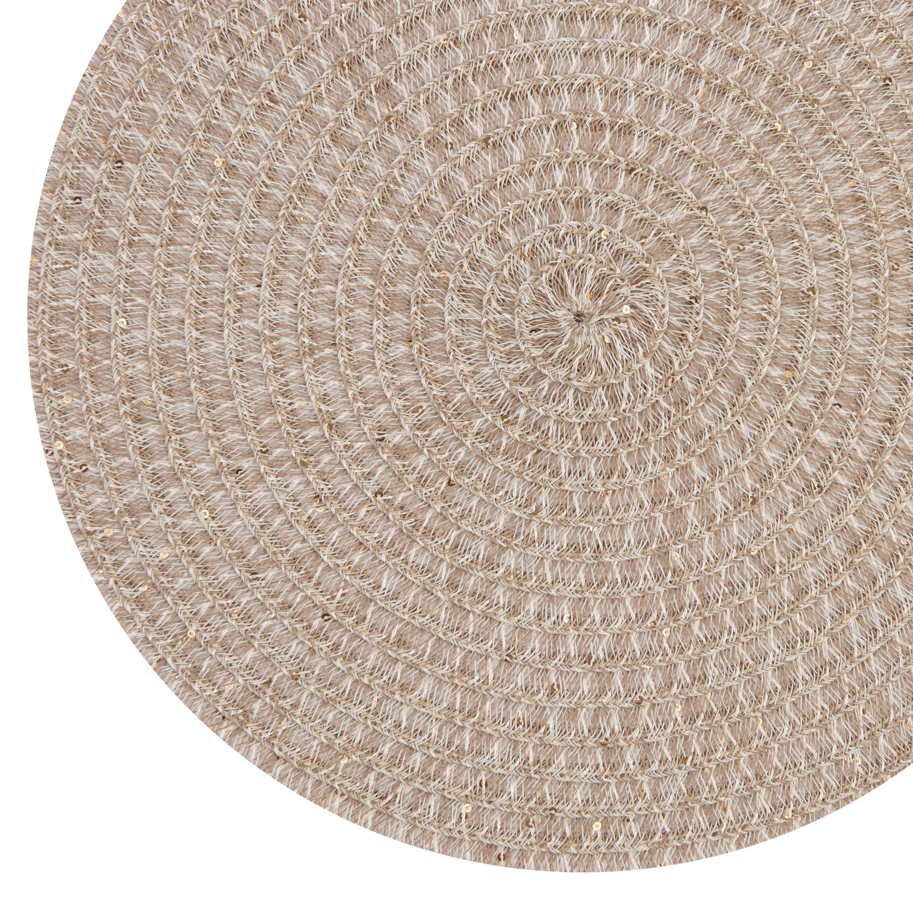 Dainty Home Starlight 15" Round Woven Placemats with Sequin Detail, Set of 6 – Durable & Reversible