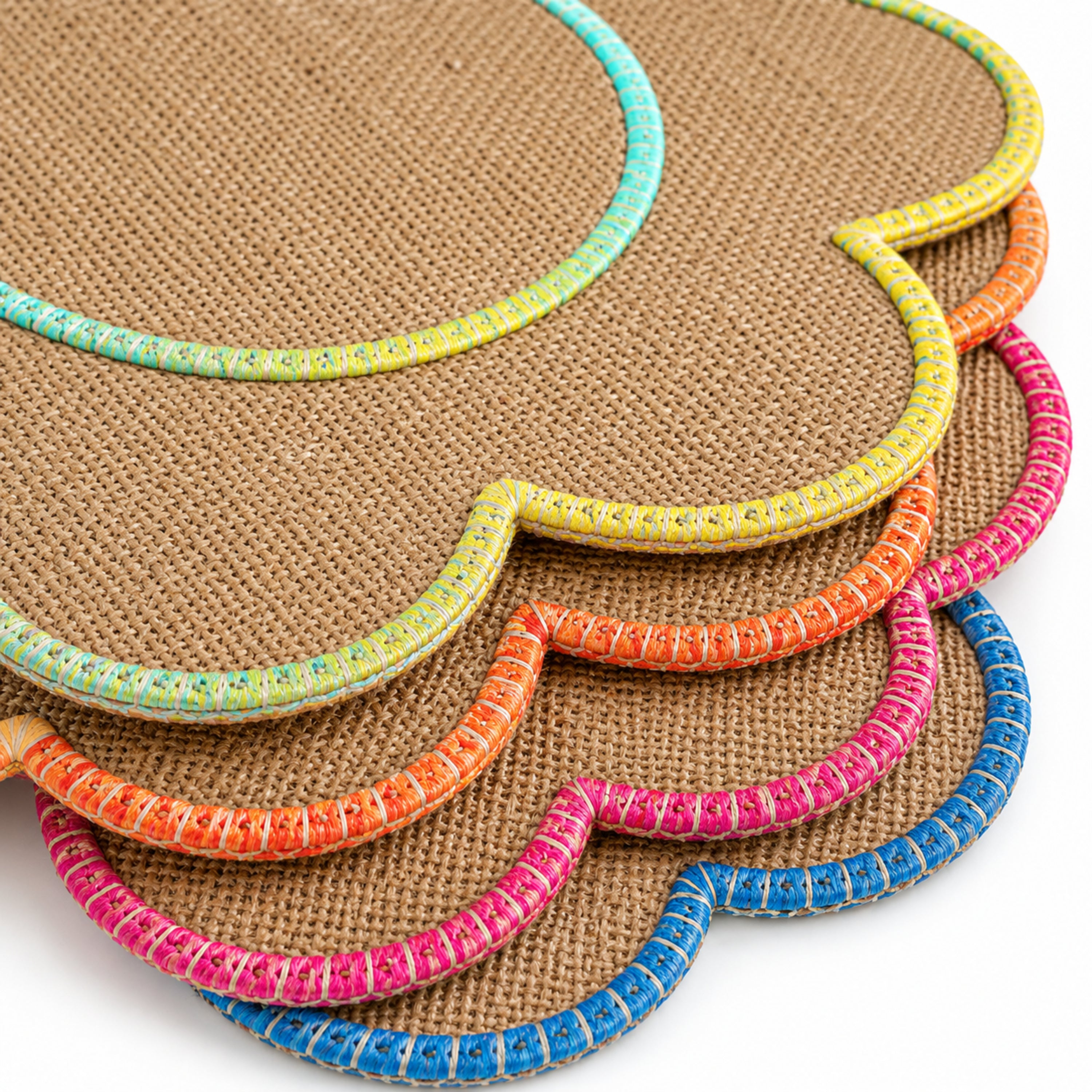 Dainty Home Aruba 15" Flower Shaped Multicolor Natural Jute Placemats Set of 4 - Durable Table Mats