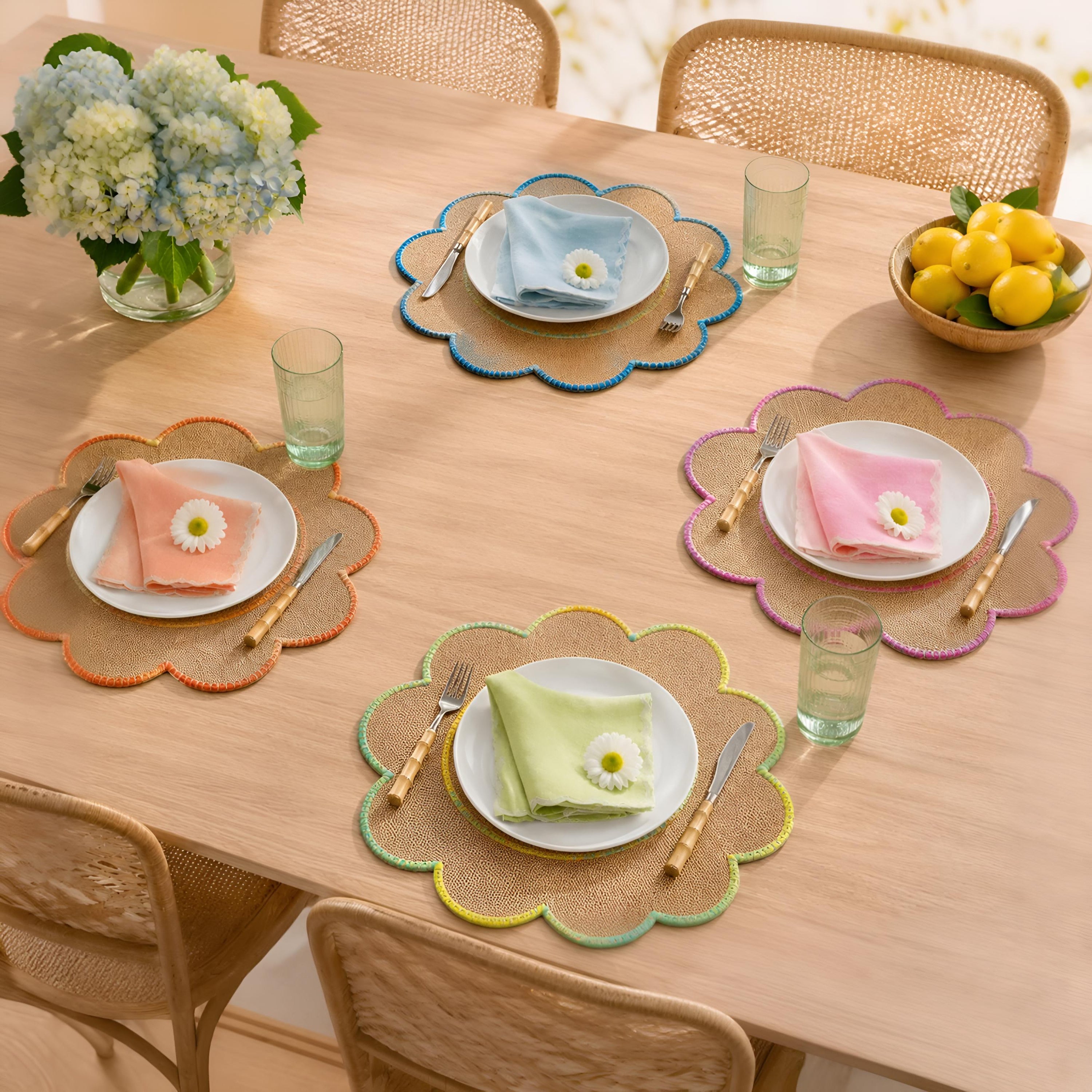 Dainty Home Aruba 15" Flower Shaped Multicolor Natural Jute Placemats Set of 4 - Durable Table Mats