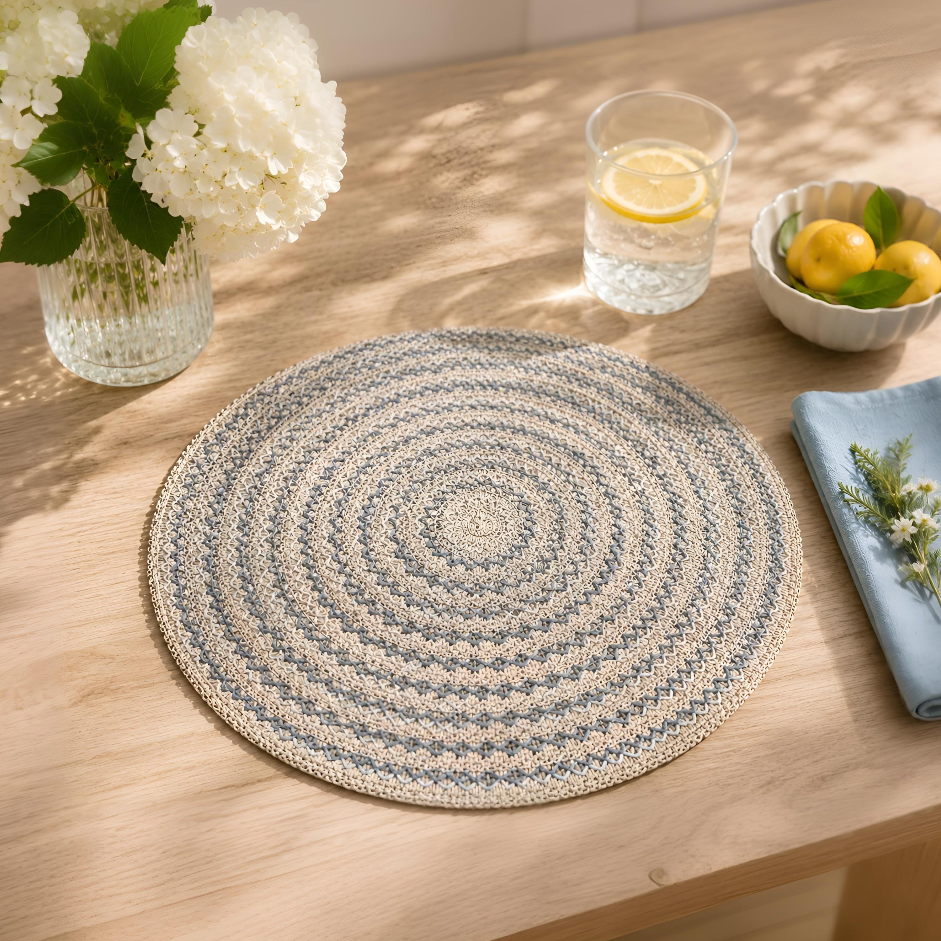 Dainty Home Belmar 15" Round Natural Paper Multicolor Placemats Set of 4 - Durable Table Mats