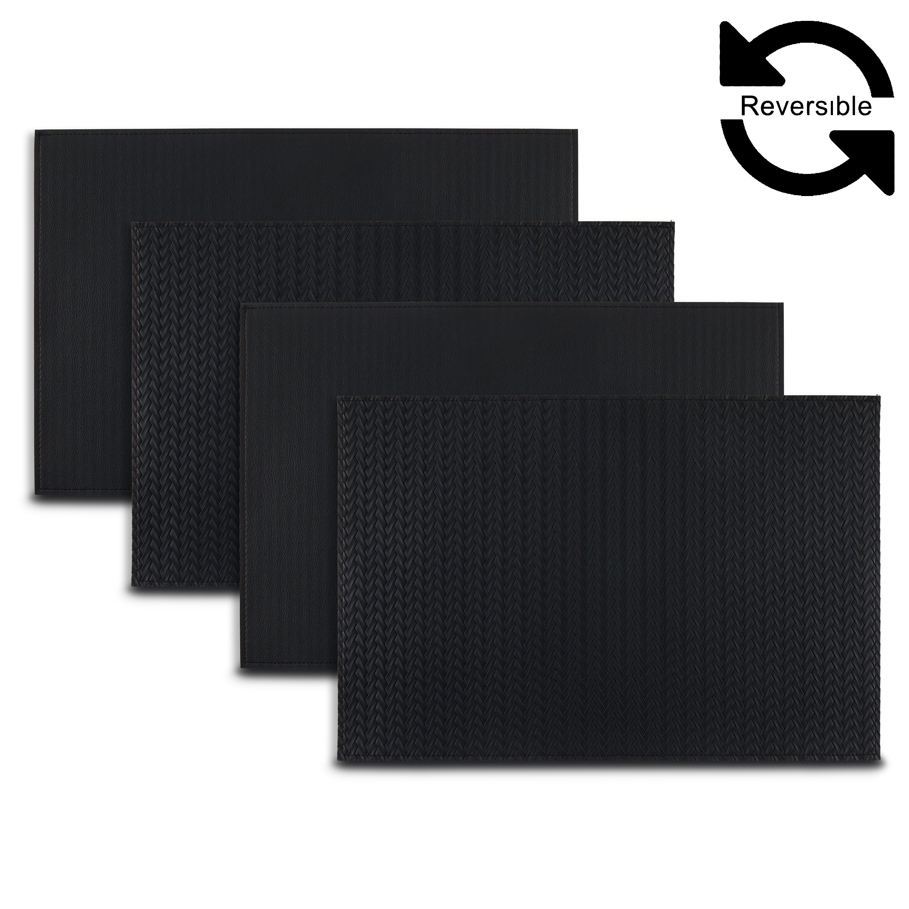 Dainty Home Hudson Premium Vegan Leather Reversible 2 Pattern 12" x 18" Rectangular Placemat Set Of 4