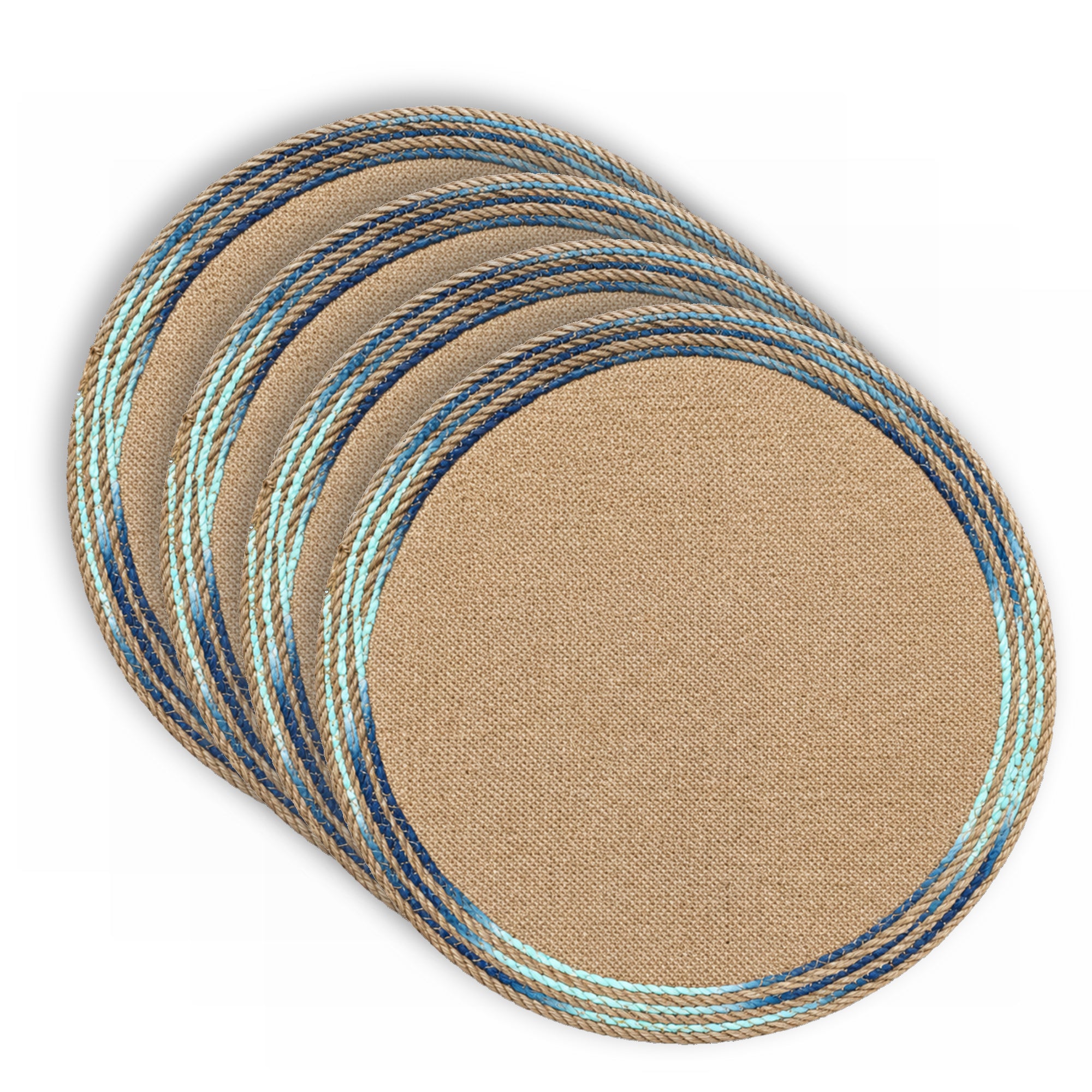 Dainty Home Key West 15" Round Natural Jute Multicolor Placemats Set of 4 - Durable Table Mat