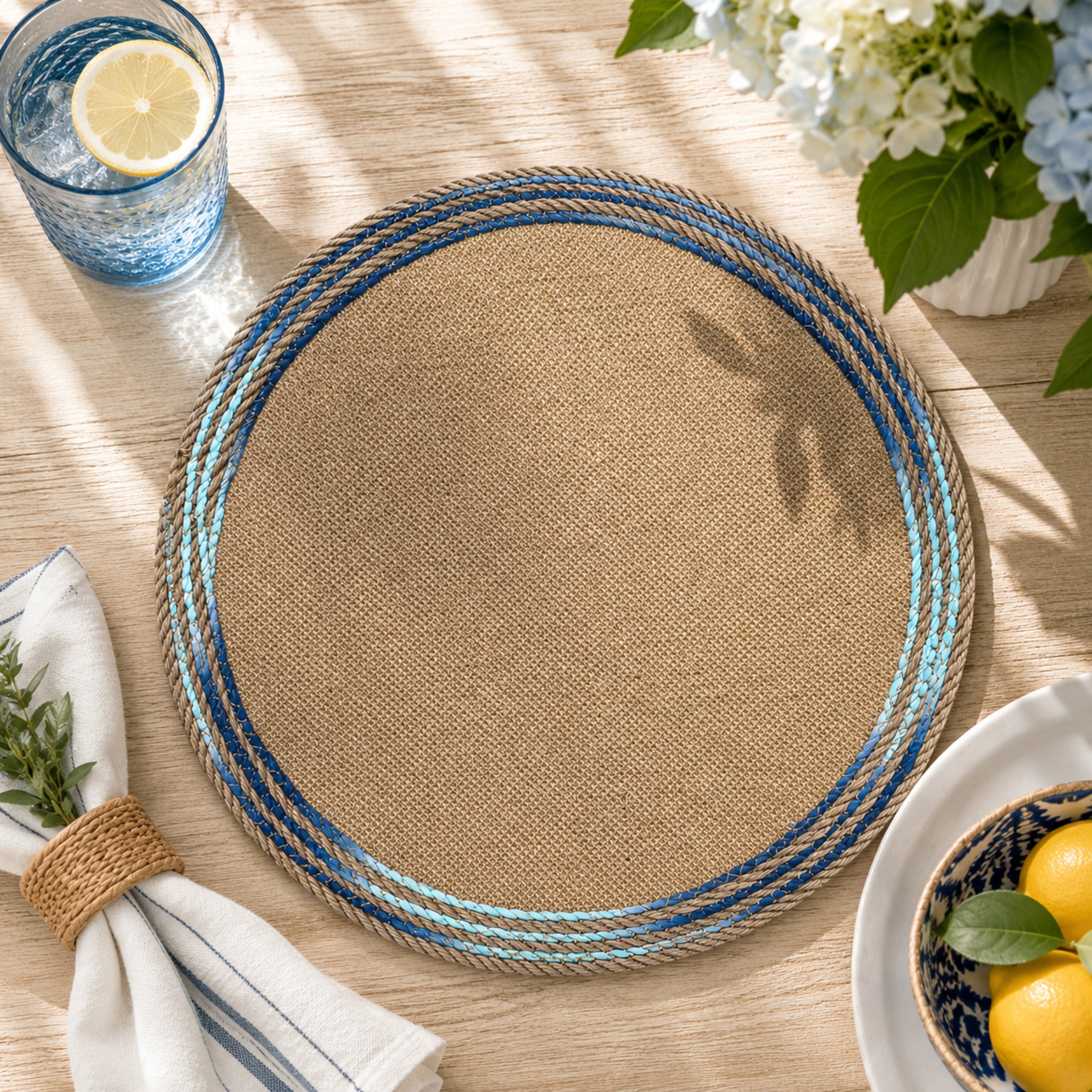 Dainty Home Key West 15" Round Natural Jute Multicolor Placemats Set of 4 - Durable Table Mat