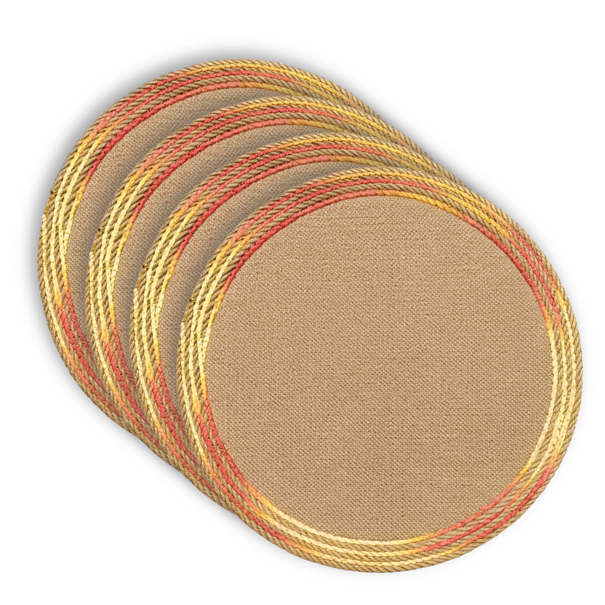 Dainty Home Key West 15" Round Natural Jute Multicolor Placemats Set of 4 - Durable Table Mat