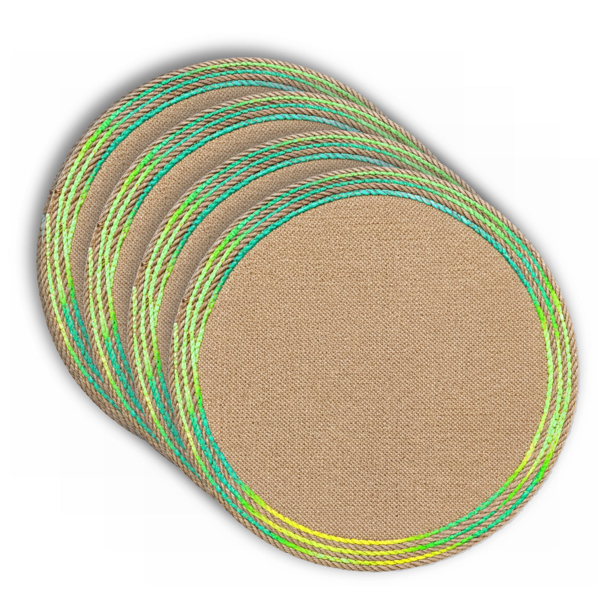 Dainty Home Key West 15" Round Natural Jute Multicolor Placemats Set of 4 - Durable Table Mat