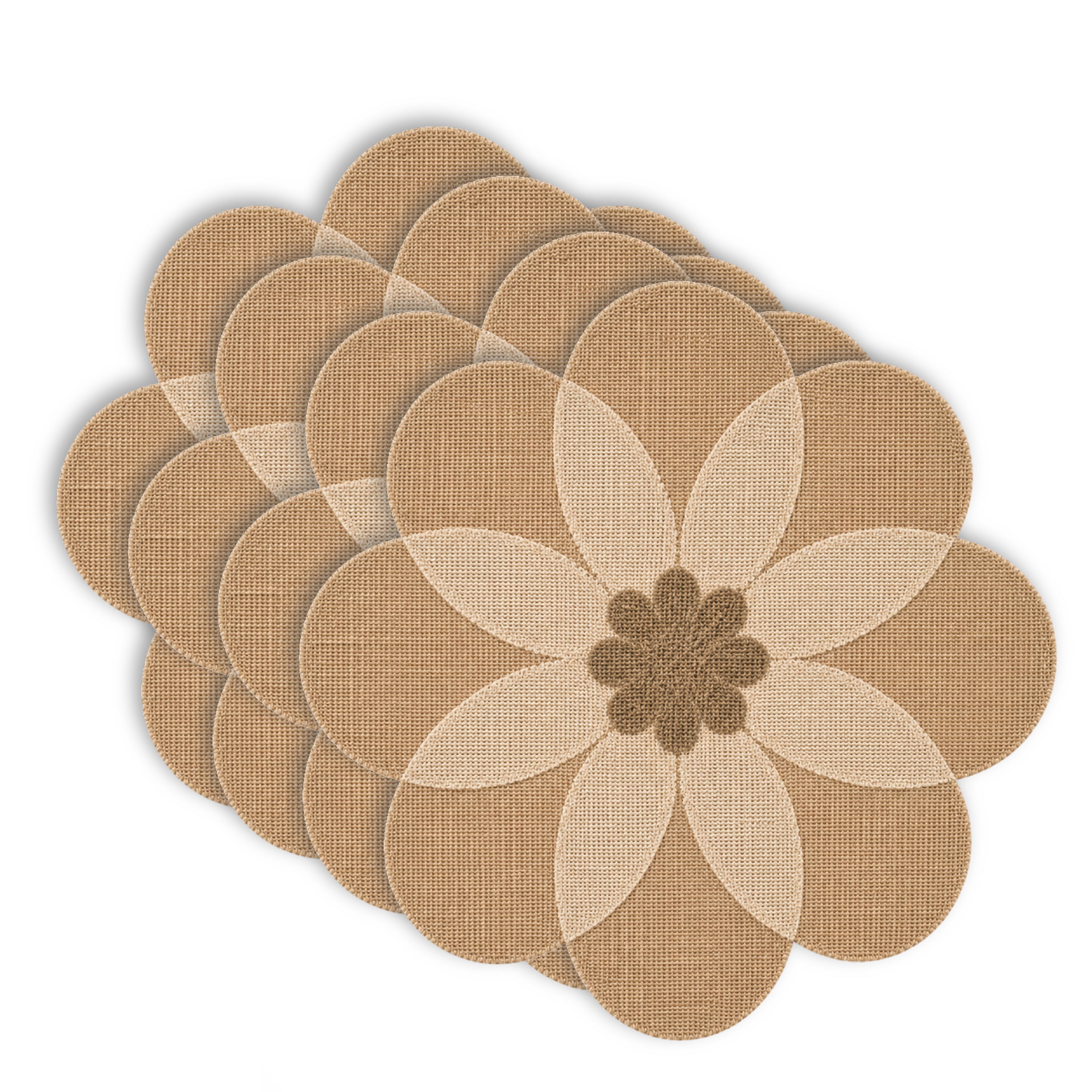 Dainty Home Maui 15" Flower Shaped Natural Jute and Paper Placemats Set of 4 - Durable Table Mats
