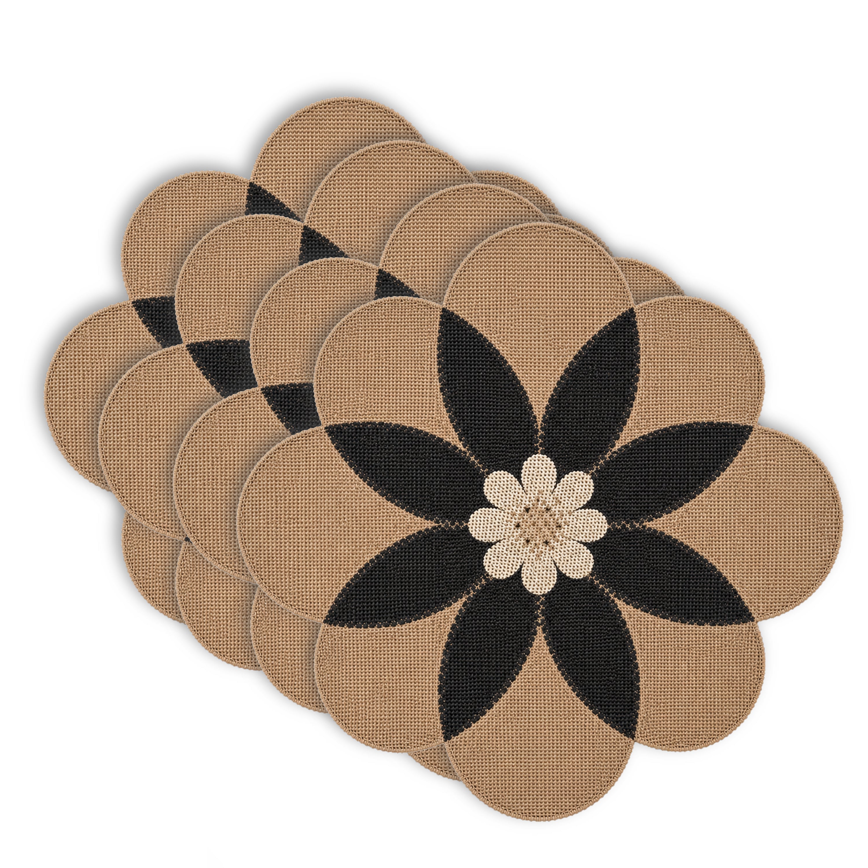 Dainty Home Maui 15" Flower Shaped Natural Jute and Paper Placemats Set of 4 - Durable Table Mats