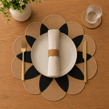Load image into Gallery viewer, Dainty Home Maui 15" Flower Shaped Natural Jute and Paper Placemats Set of 4 - Durable Table Mats
