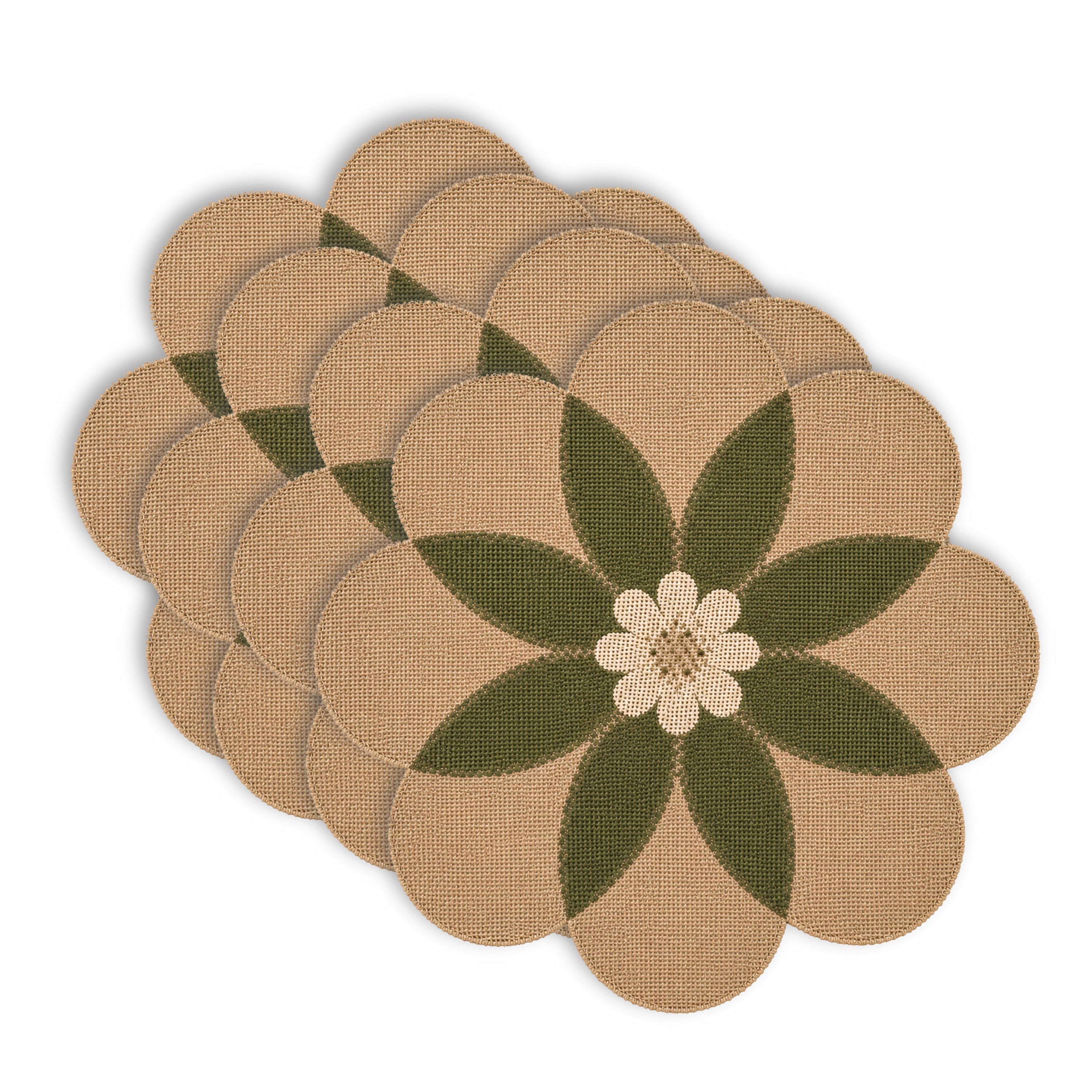 Dainty Home Maui 15" Flower Shaped Natural Jute and Paper Placemats Set of 4 - Durable Table Mats