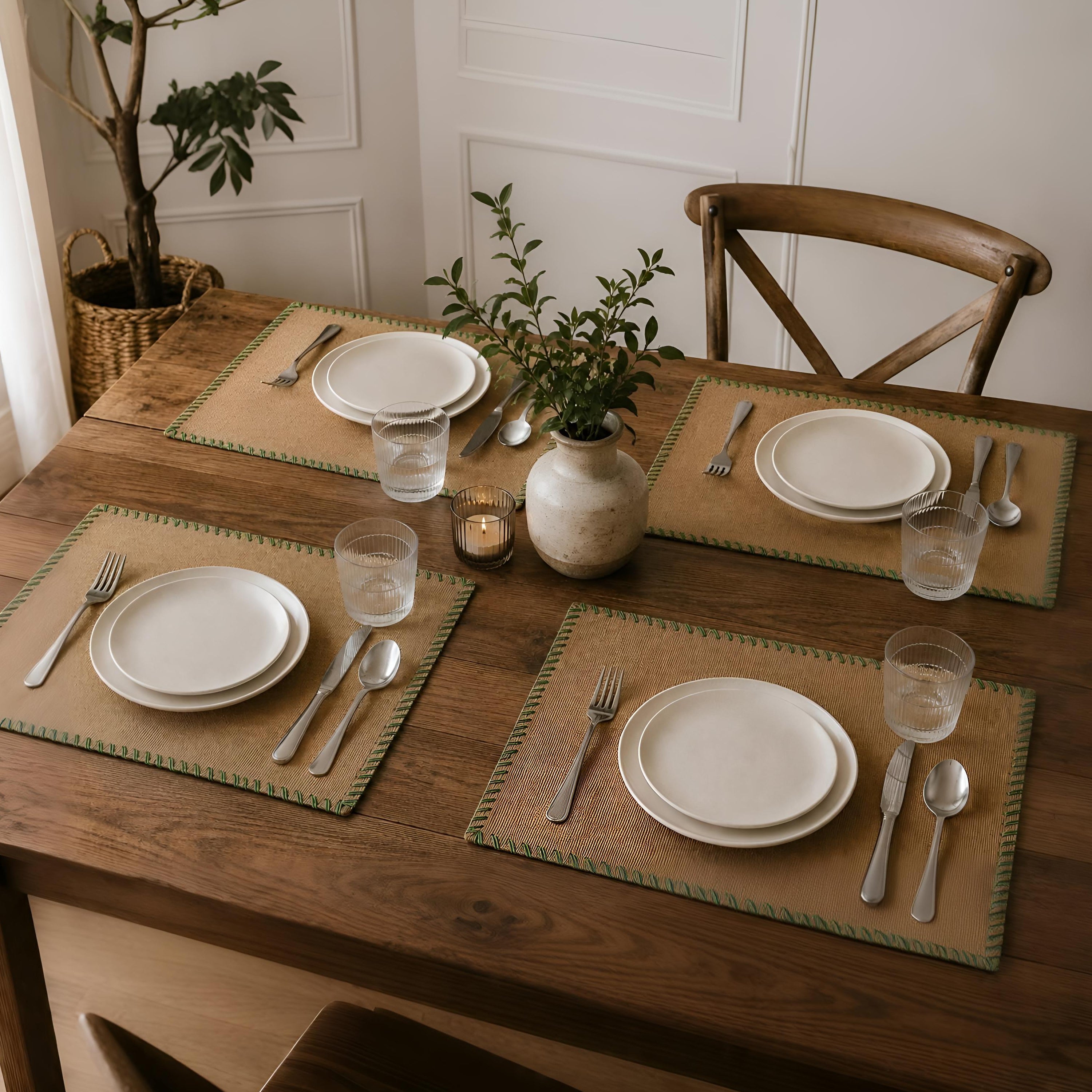 Dainty Home Neves 12" x 18" Rectangular Shaped Natural Jute Placemats Set of 4 - Durable Table Mats