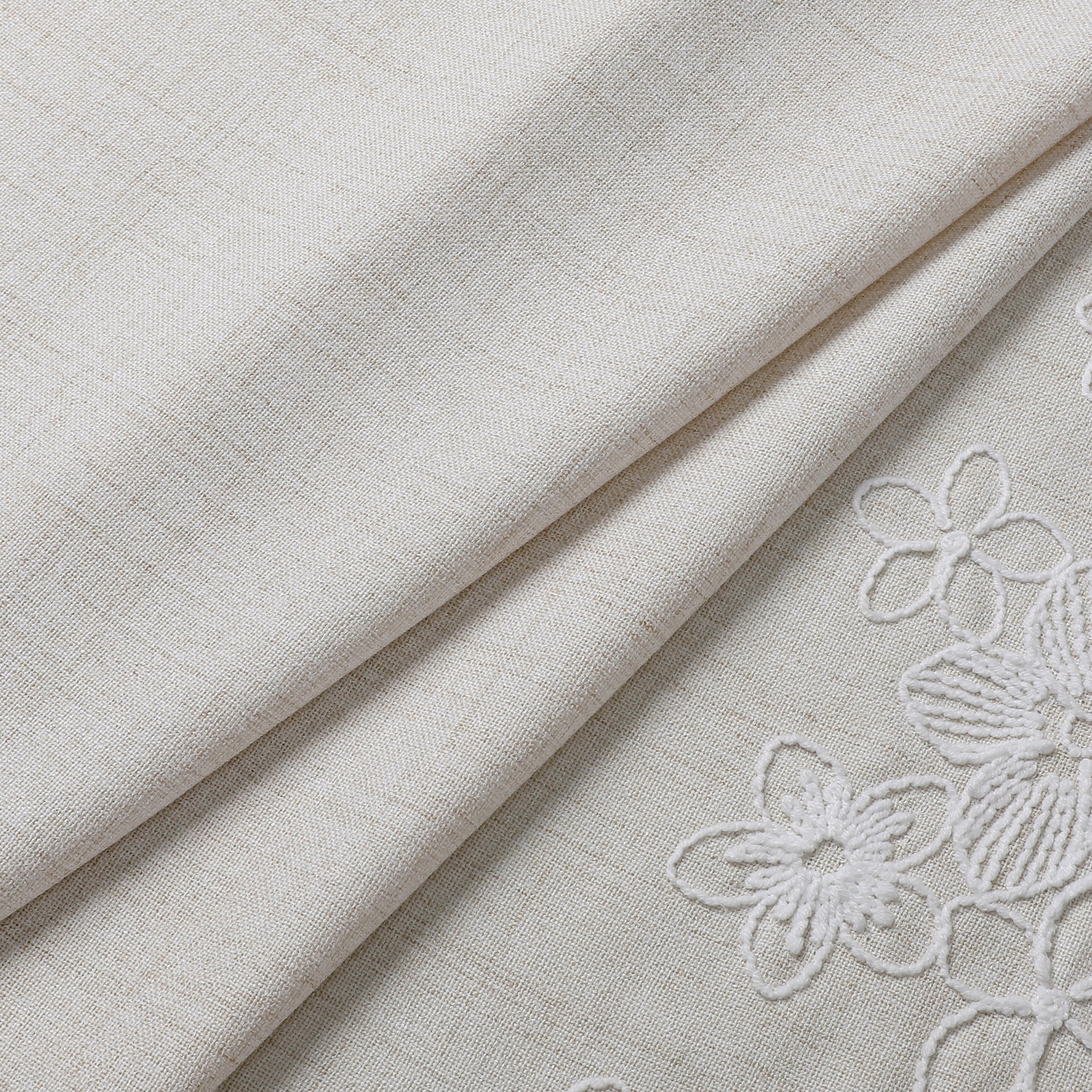 Dainty Home Ophelia Floral Scalloped Embroidered Textured Soft Linen Textured Fabric Shower Curtain, 72" x 72"