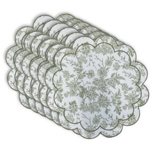 Load image into Gallery viewer, Dainty Home Botanical Bliss Vinyl Round Placemat Set of 6, Waterproof Easy Clean Scalloped Placemats
