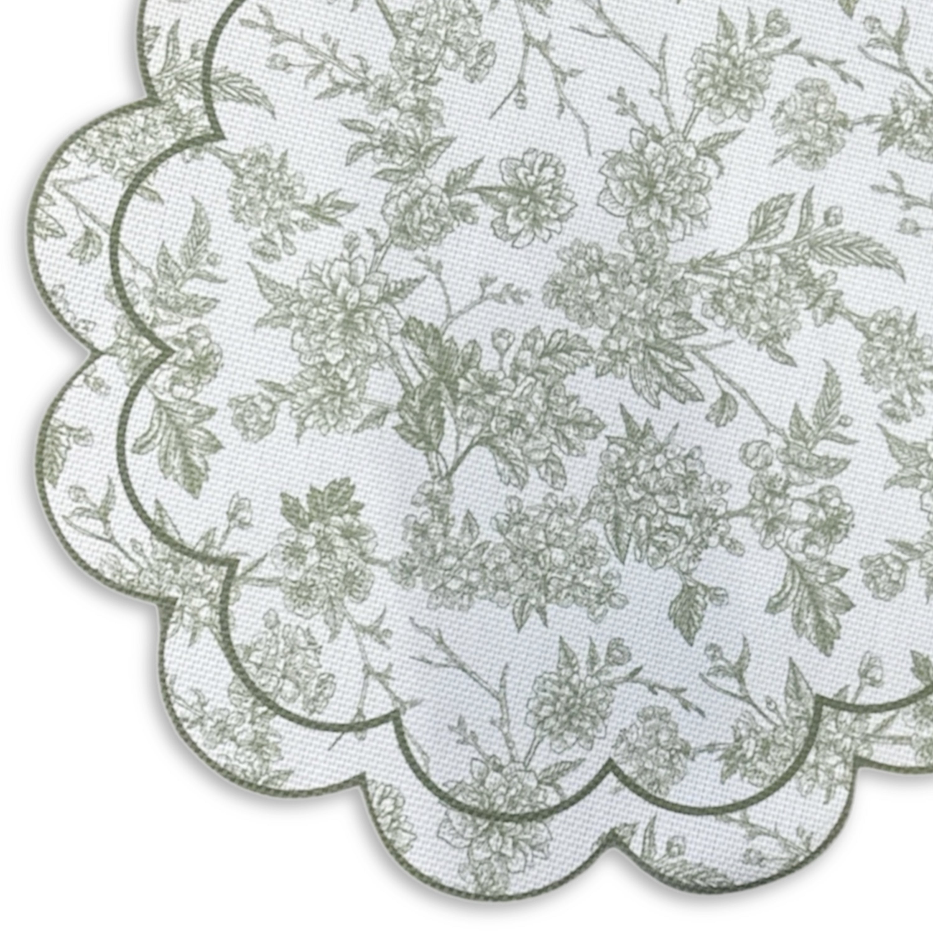 Dainty Home Botanical Bliss Vinyl Round Placemat Set of 6, Waterproof Easy Clean Scalloped Placemats