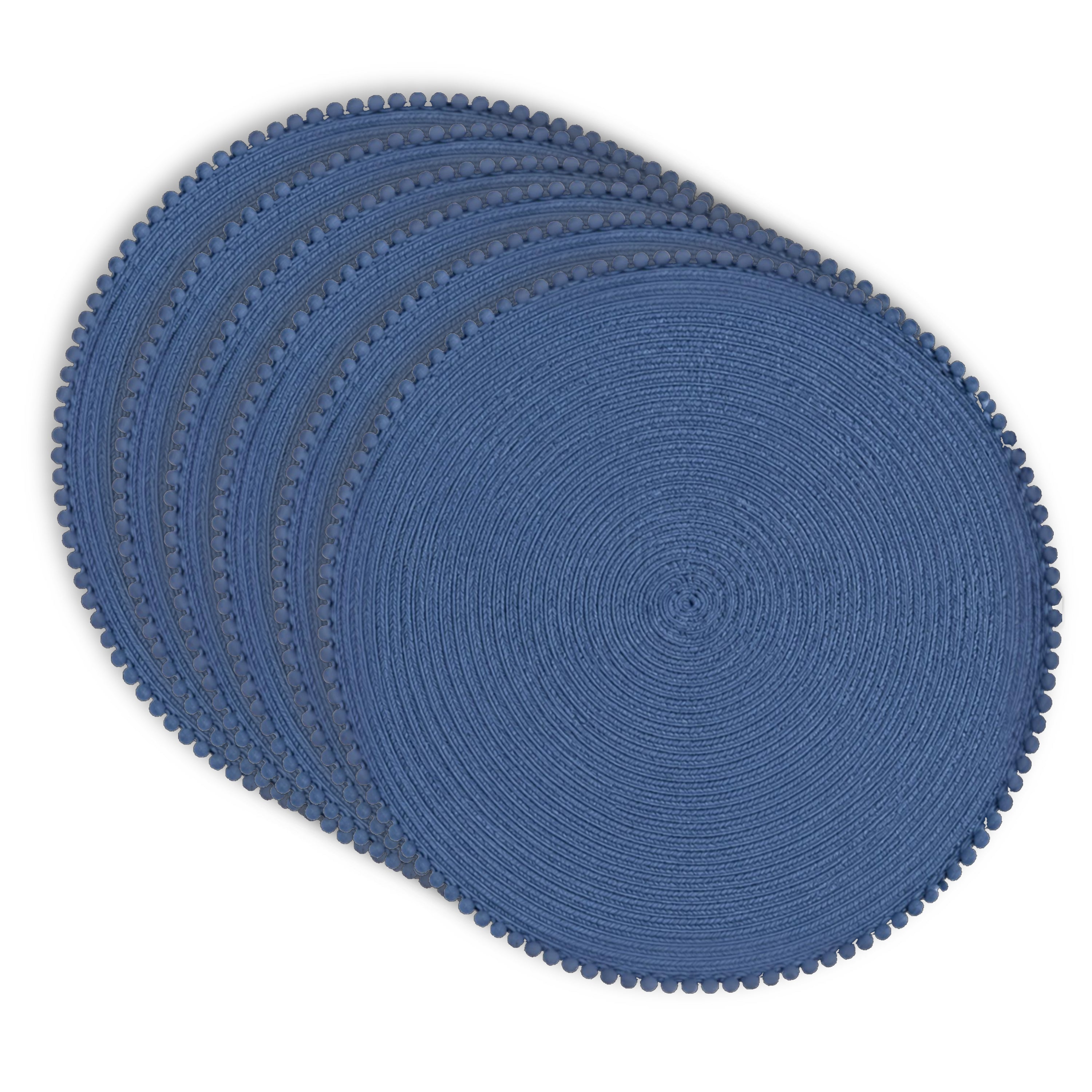 Dainty Home Pom Pom 15" Round Woven Placemats Set of 6 - Durable, Reversible & Non-Slip Table Mats
