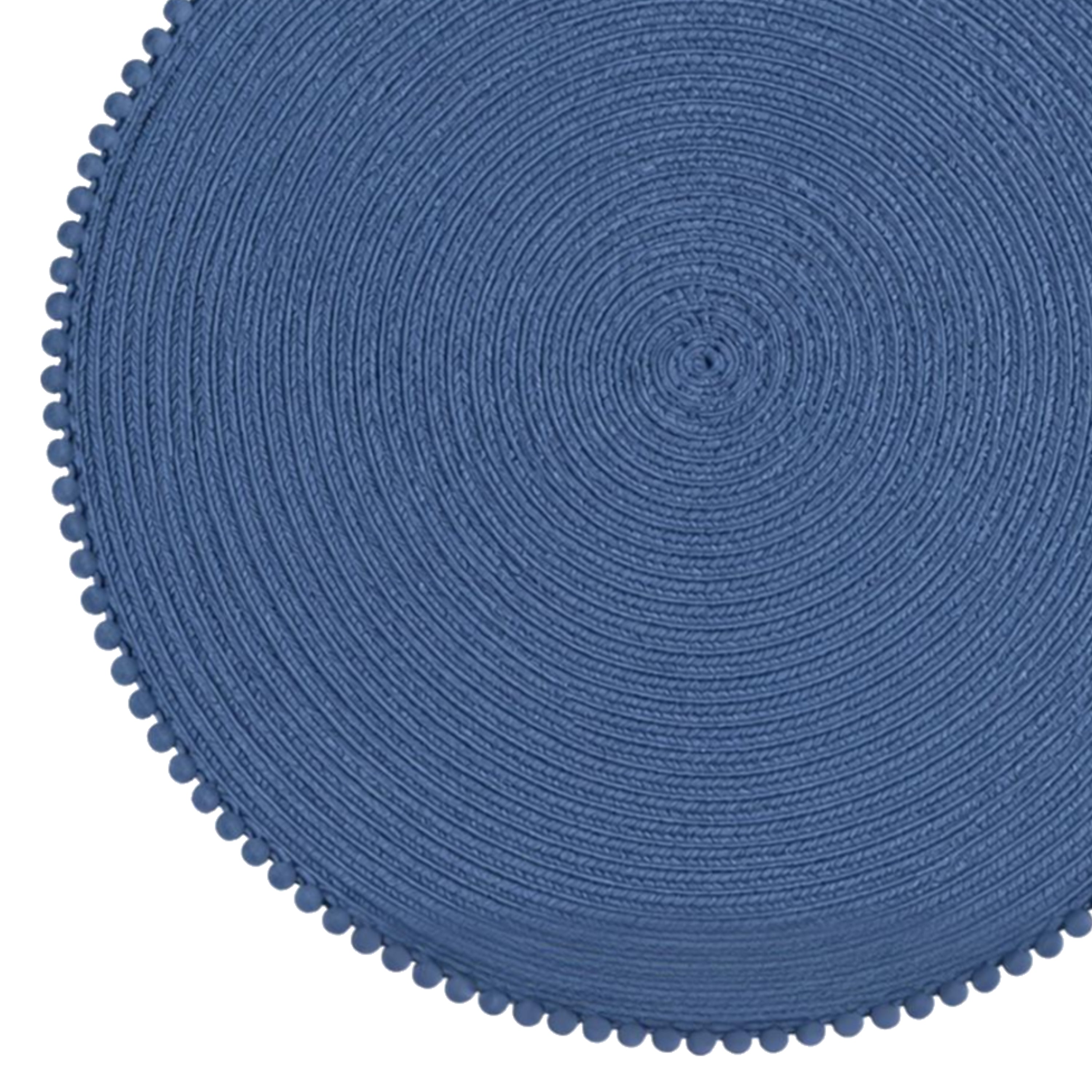 Dainty Home Pom Pom 15" Round Woven Placemats Set of 6 - Durable, Reversible & Non-Slip Table Mats
