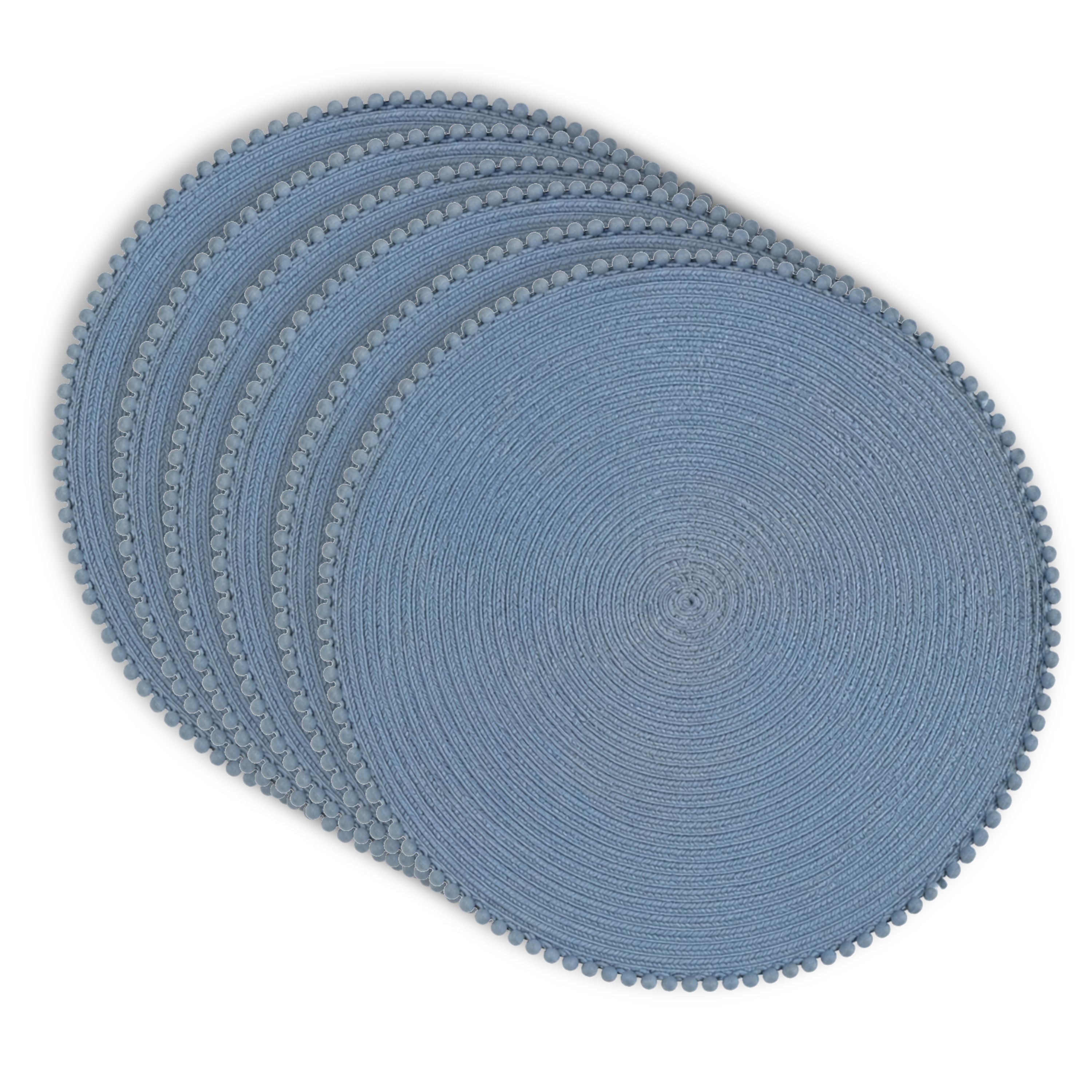 Dainty Home Pom Pom 15" Round Woven Placemats Set of 6 - Durable, Reversible & Non-Slip Table Mats