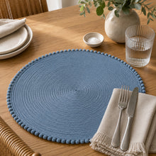 Load image into Gallery viewer, Dainty Home Pom Pom 15" Round Woven Placemats Set of 6 - Durable, Reversible &amp; Non-Slip Table Mats
