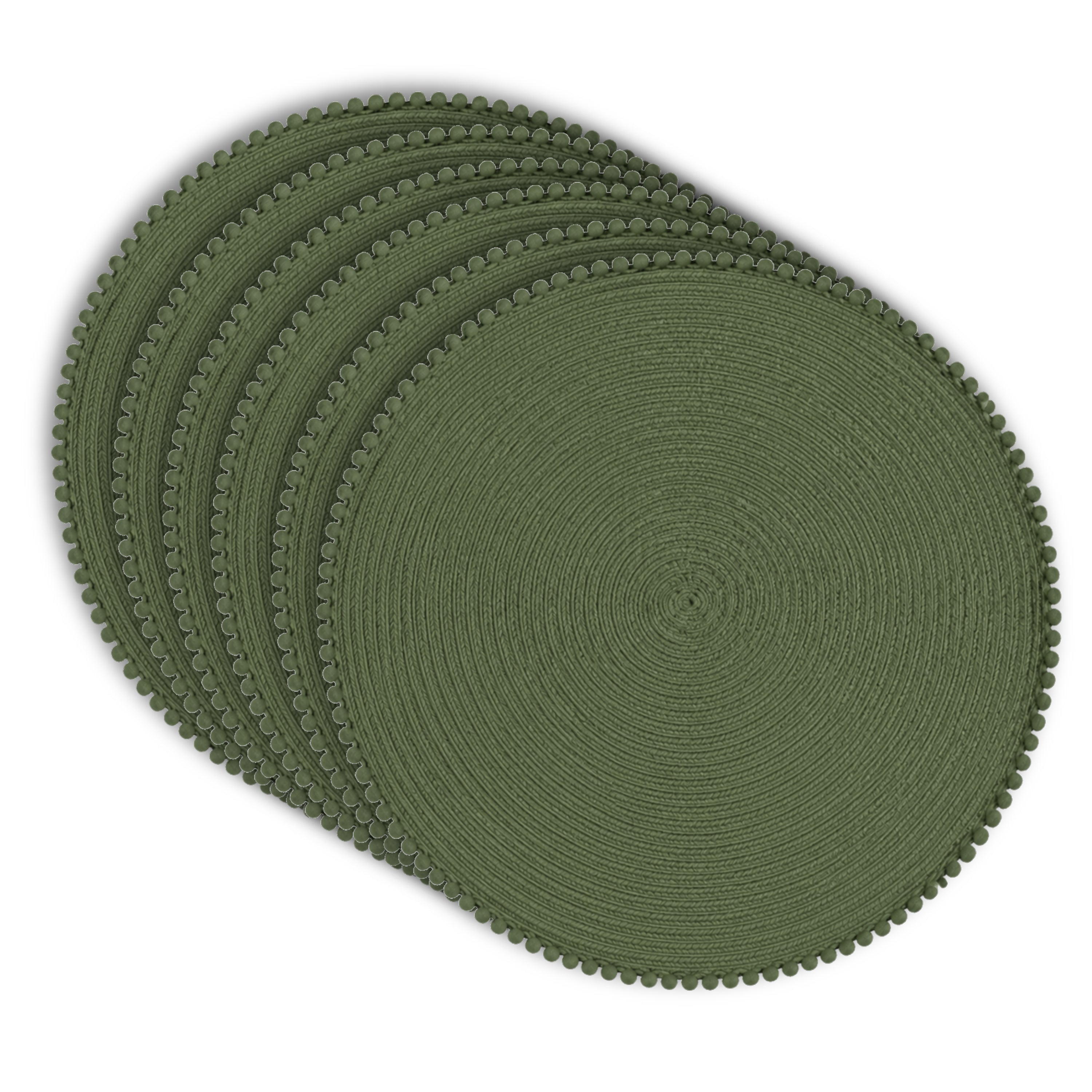 Dainty Home Pom Pom 15" Round Woven Placemats Set of 6 - Durable, Reversible & Non-Slip Table Mats