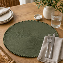 Load image into Gallery viewer, Dainty Home Pom Pom 15" Round Woven Placemats Set of 6 - Durable, Reversible &amp; Non-Slip Table Mats
