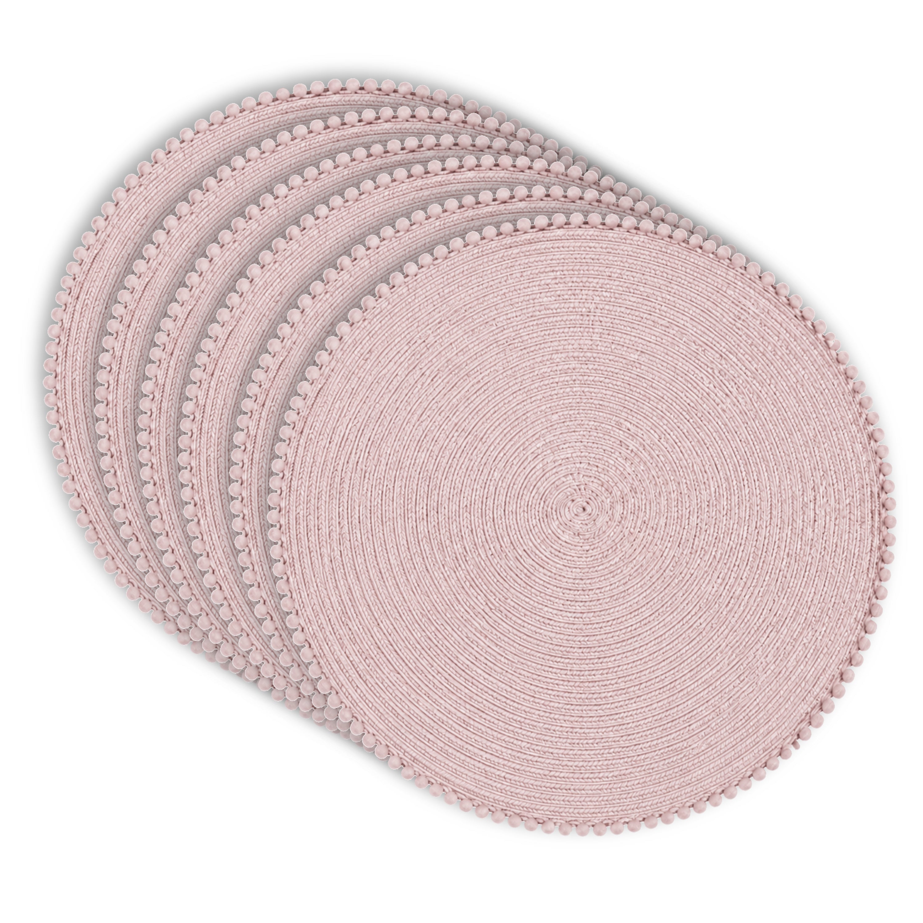Dainty Home Pom Pom 15" Round Woven Placemats Set of 6 - Durable, Reversible & Non-Slip Table Mats