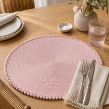 Load image into Gallery viewer, Dainty Home Pom Pom 15" Round Woven Placemats Set of 6 - Durable, Reversible &amp; Non-Slip Table Mats
