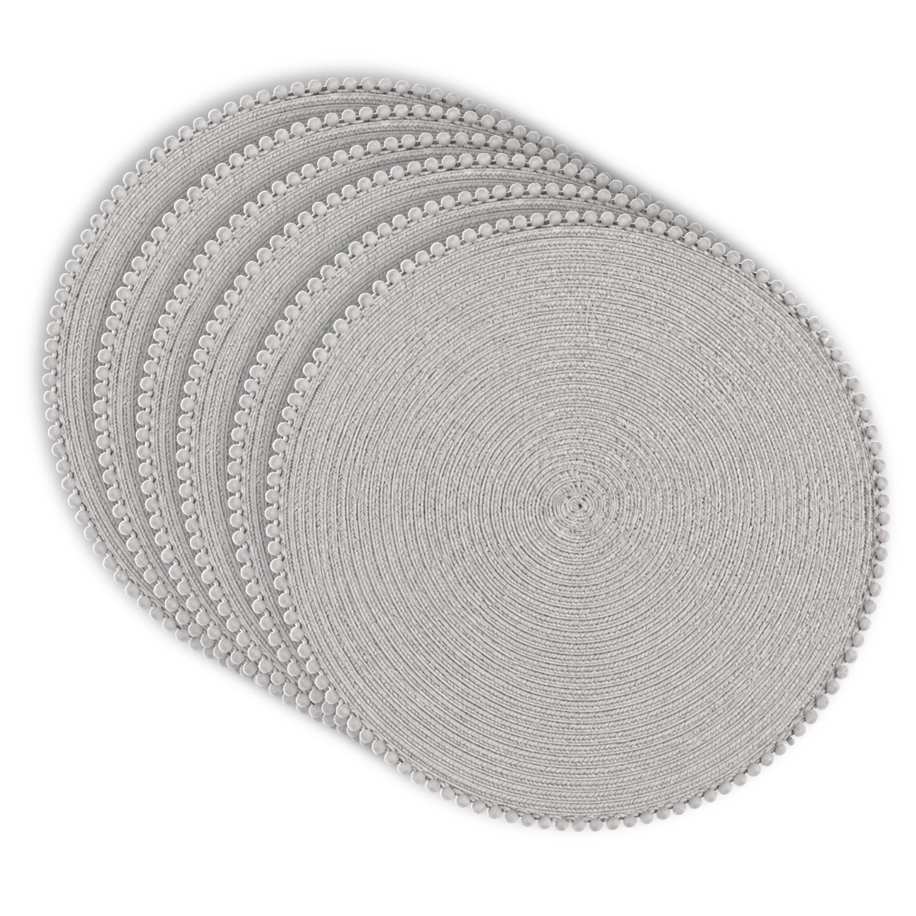 Dainty Home Pom Pom 15" Round Woven Placemats Set of 6 - Durable, Reversible & Non-Slip Table Mats