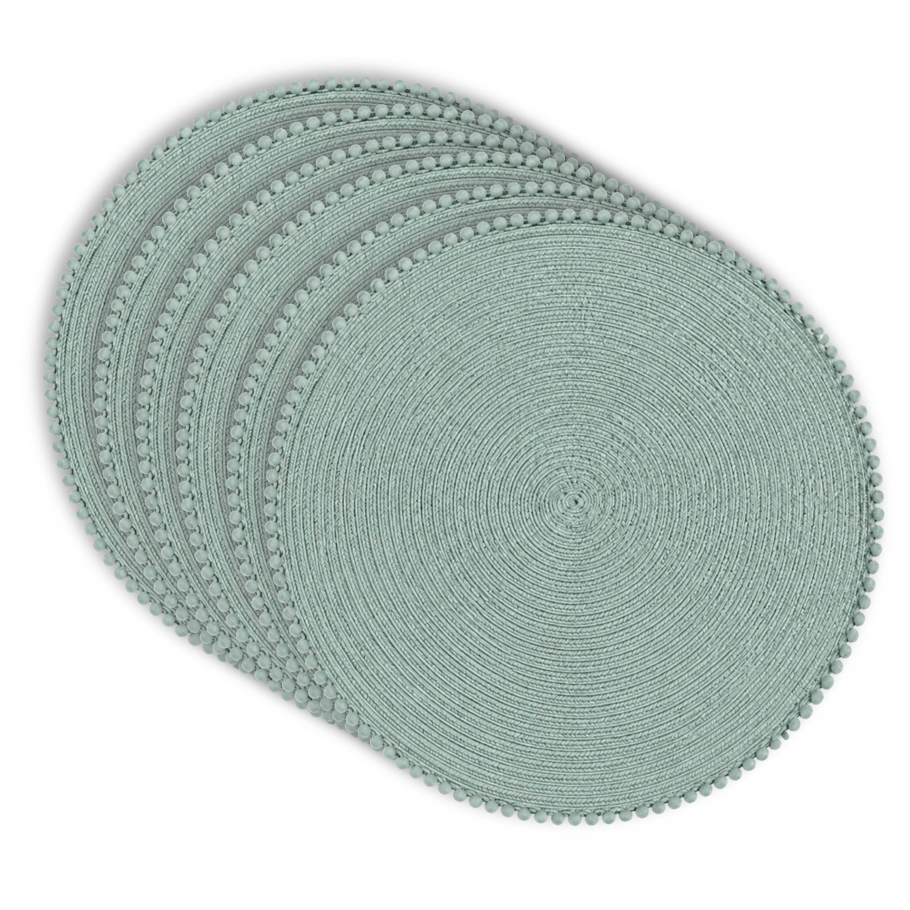 Dainty Home Pom Pom 15" Round Woven Placemats Set of 6 - Durable, Reversible & Non-Slip Table Mats