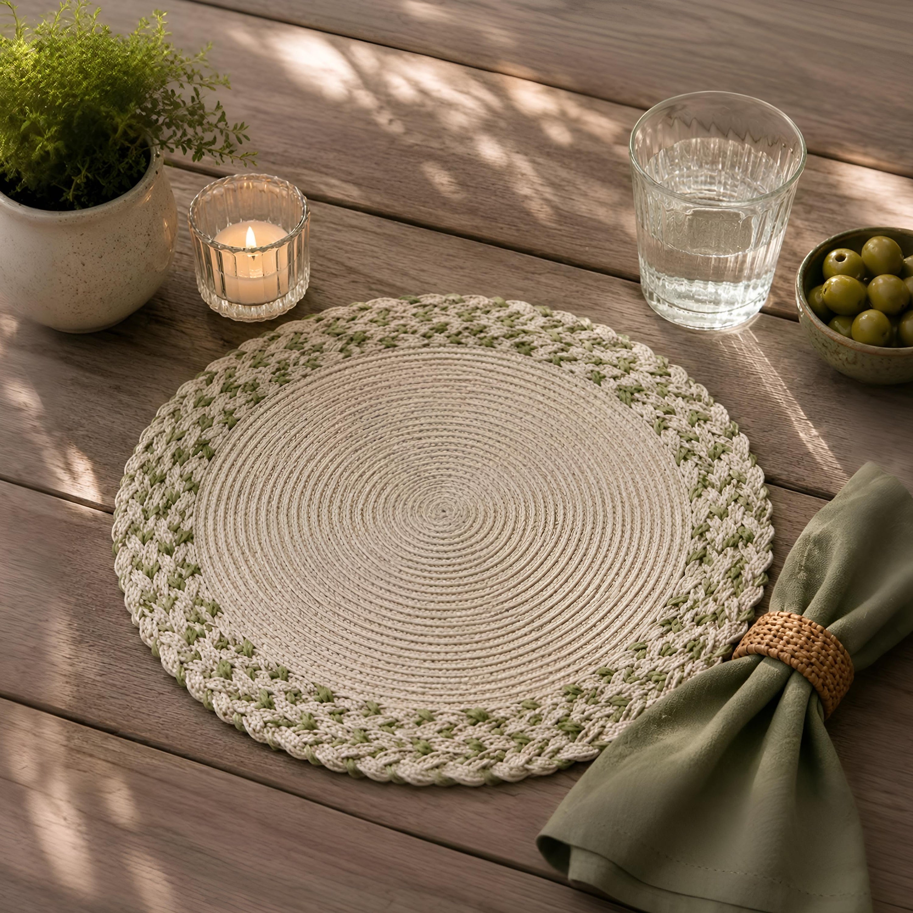 Dainty Home Leaf Trimmed 15" Round Placemats Set of 6 - Durable, Reversible & Non-Slip Table Mats