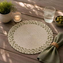Load image into Gallery viewer, Dainty Home Leaf Trimmed 15" Round Placemats Set of 6 - Durable, Reversible &amp; Non-Slip Table Mats
