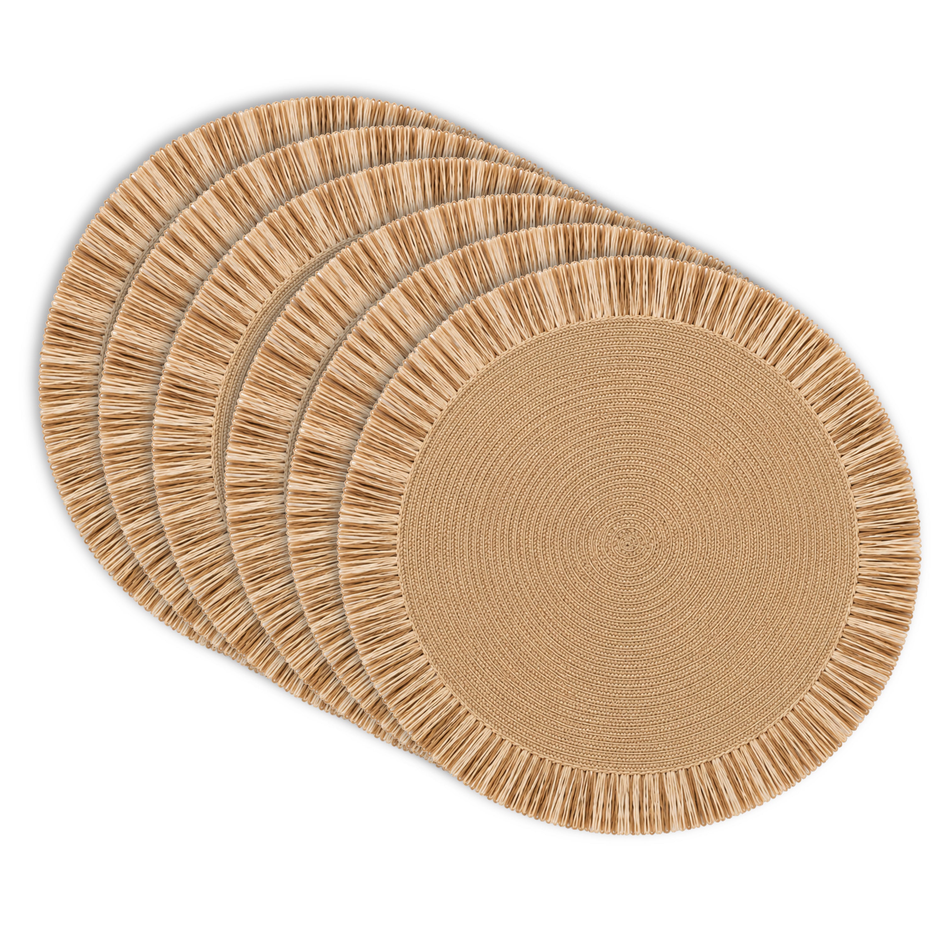 Dainty Home Tahiti 15" Round Natural Jute and Woven Paper Placemats Set of 6 - Durable Table Mats