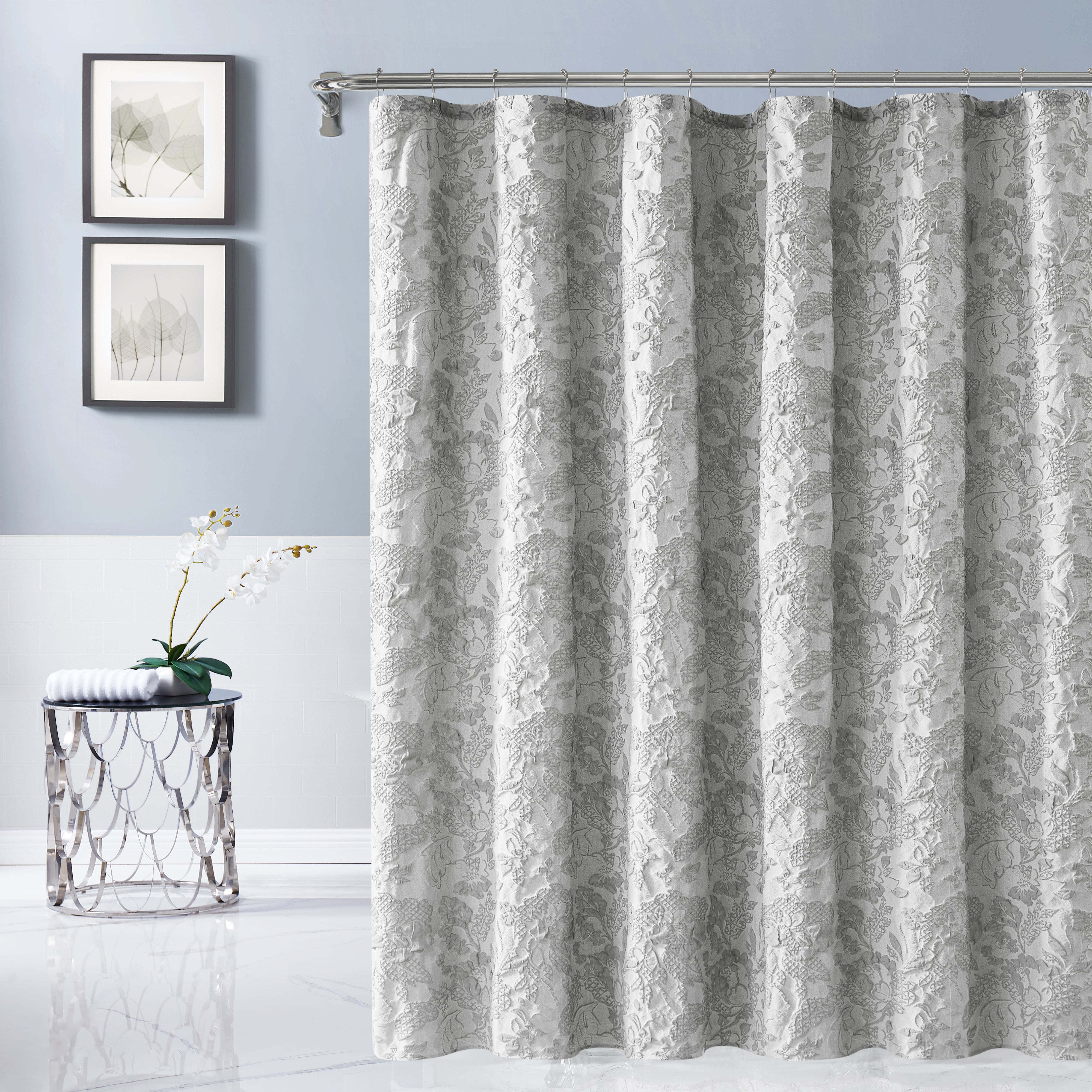 Dainty Home Anais Heavy Sculpted Jacquard Floral Textured Polyester Fabric Shower Curtain, 72" x 72"