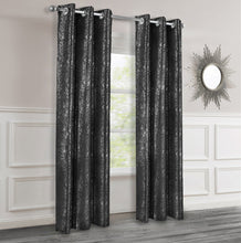 Load image into Gallery viewer, Black lurex curtains in a room with a mirror on the wall.
