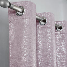 Load image into Gallery viewer, Glittery pink curtain with silver eyelets on a gray background
