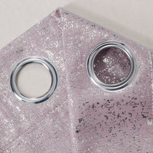 Load image into Gallery viewer, Close-up of a pink glittery curtains with two silver grommets.
